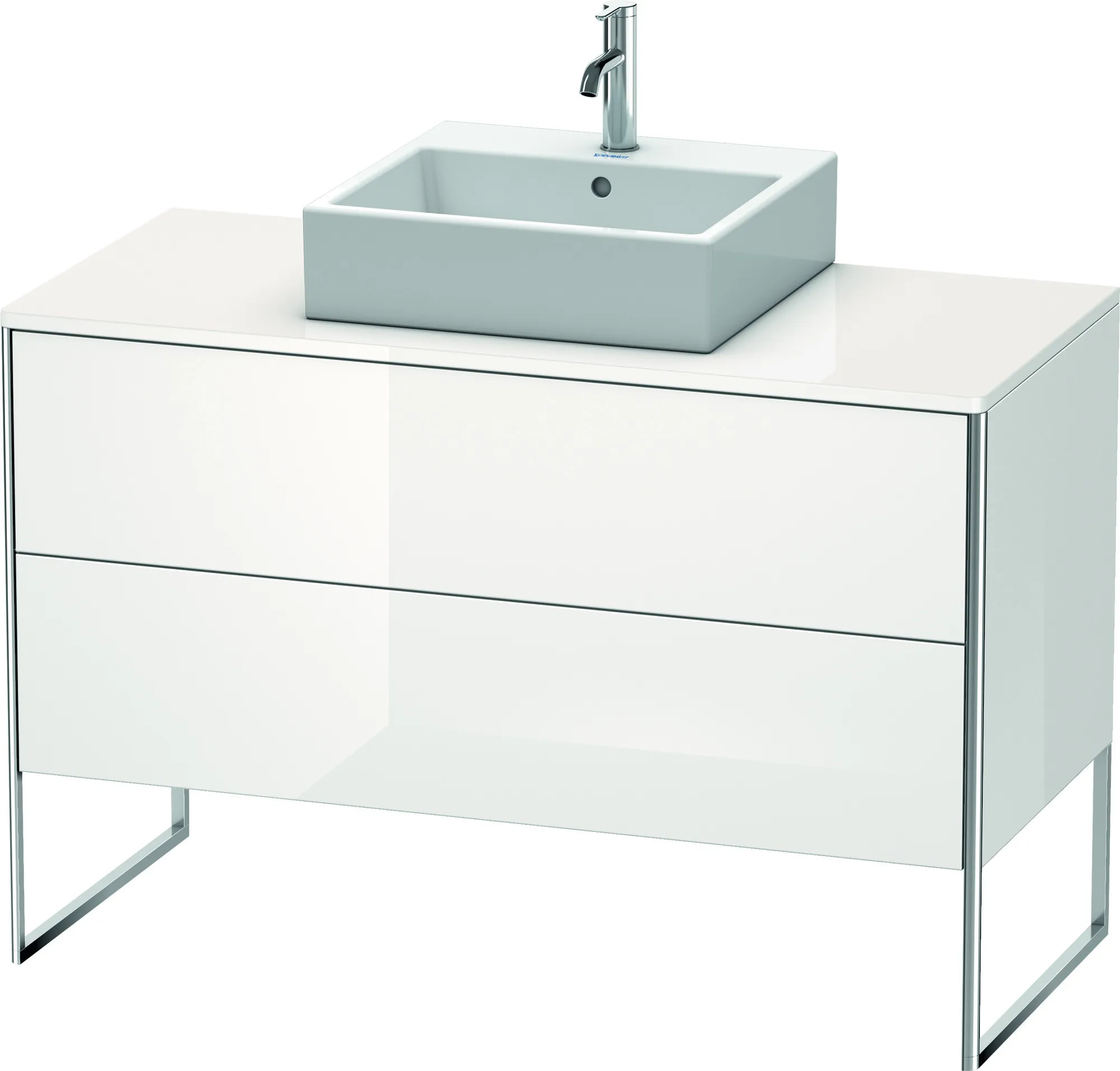 Duravit Waschtischunterschrank bodenstehend „XSquare“ 120 × 77,8 × 54,8 cm Weiß Hochglanz Becken: mittig / Front- & Korpusfarbe: Weiß Hochglanz / Größe: 120 × 54,8 × 77,8 cm / Oberfläche: Dekor / Profile: Chrom / Schubladen: 2