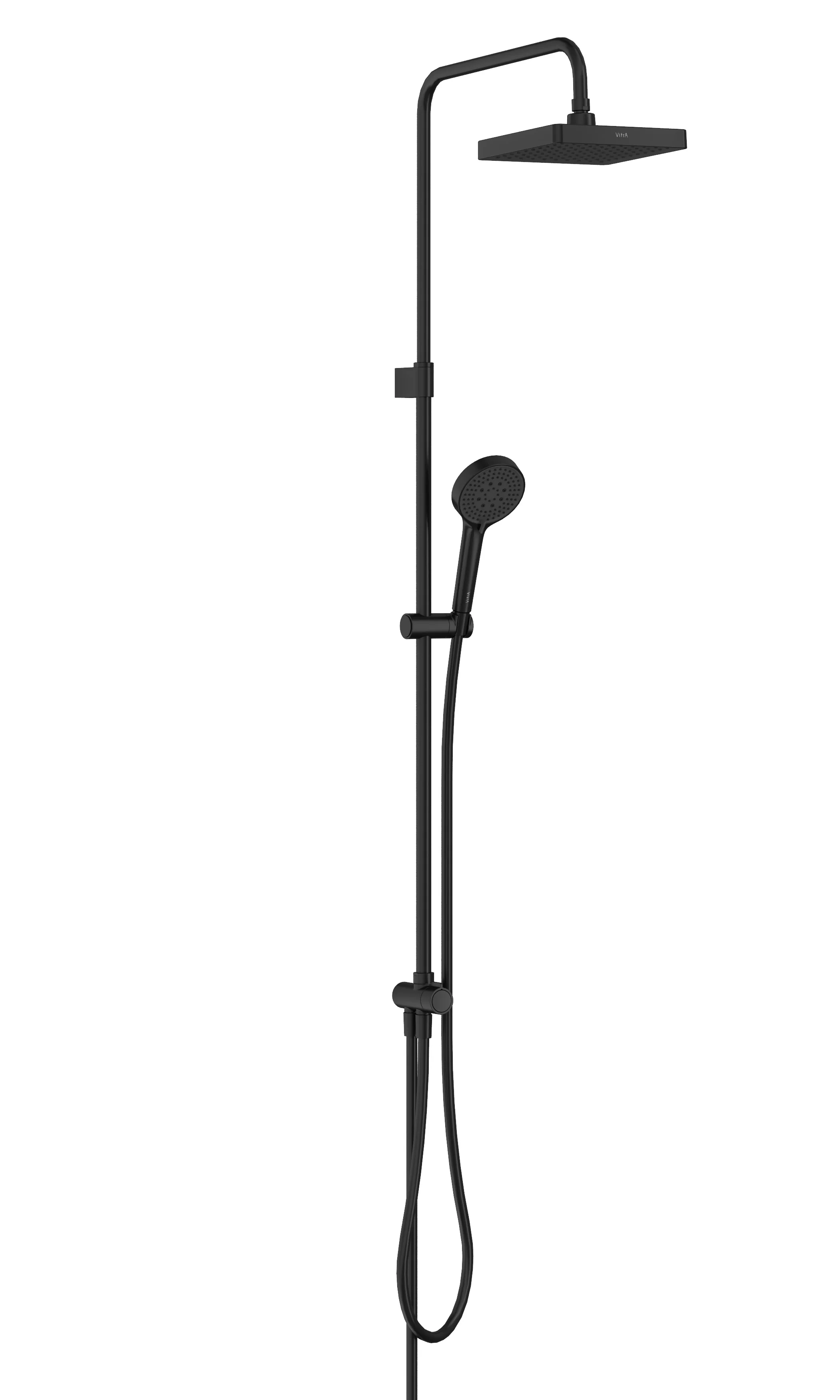 Base Square Duschsystem mit Kopf- und Handbrause Wandmontage Schwarz Matt