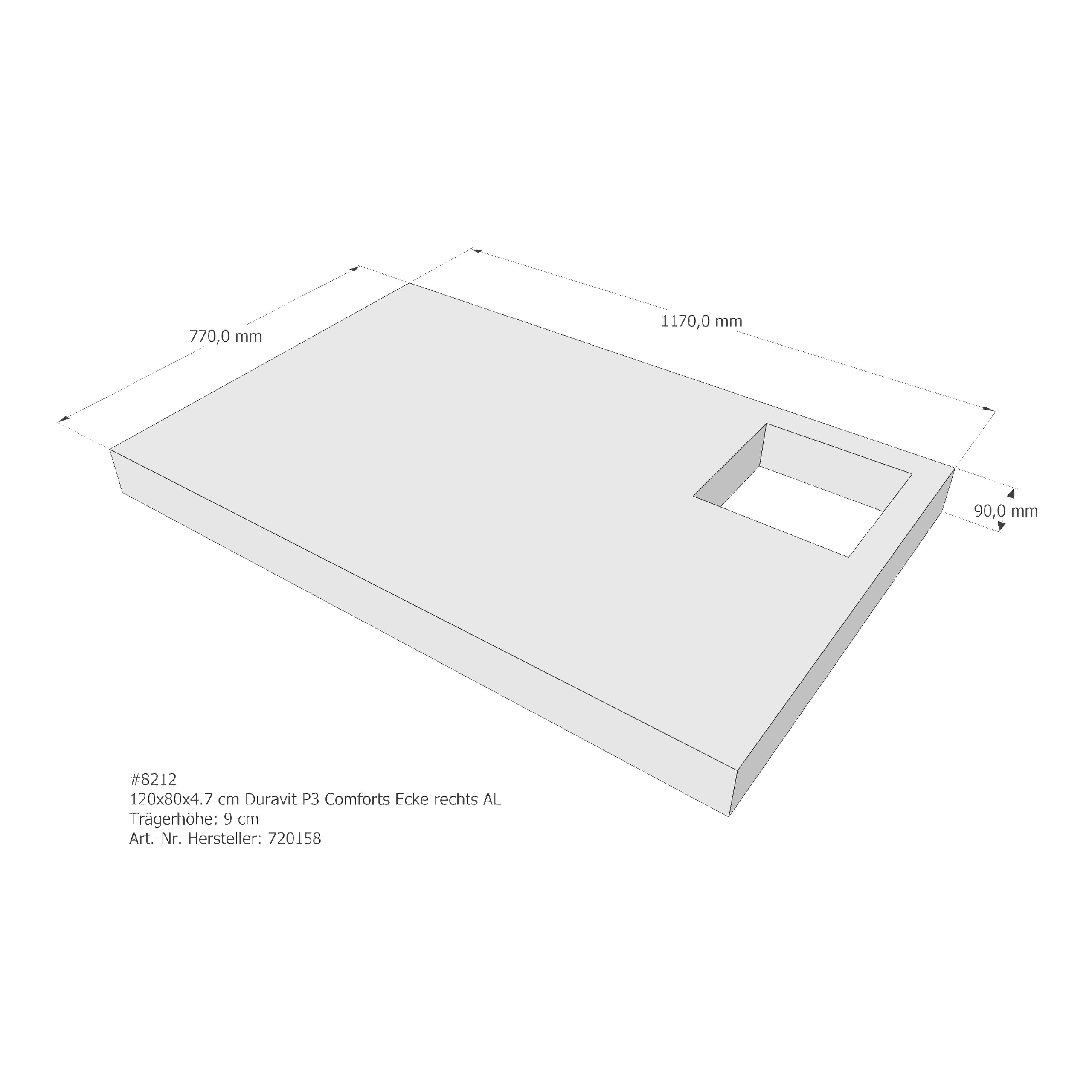 Duschwannenträger für Duravit P3 Comforts rechts 120 × 80 × 4,7 cm Duschwannenträger für Duravit P3 Comforts rechts 120 × 80 × 4,7 cm