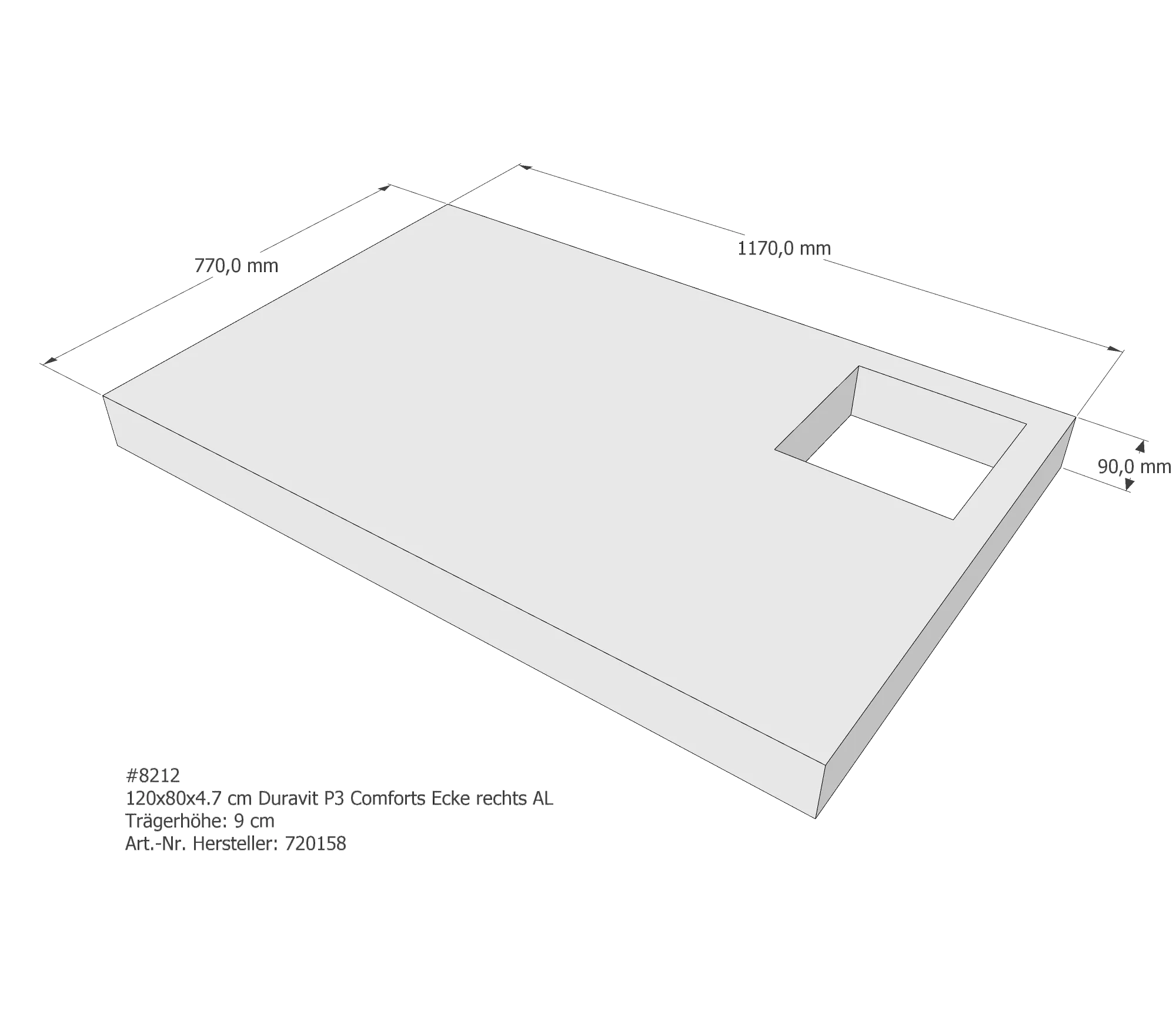 Duschwannenträger für Duravit P3 Comforts rechts 120 × 80 × 4,7 cm Duschwannenträger für Duravit P3 Comforts rechts 120 × 80 × 4,7 cm