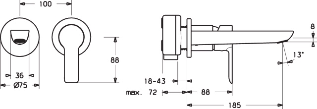 HA Einhebelmischer Fertigmontageset für Waschtischbatterie HANSALIGNA 0640 Rosette rund Ausladung 185 mm DN15 Chrom