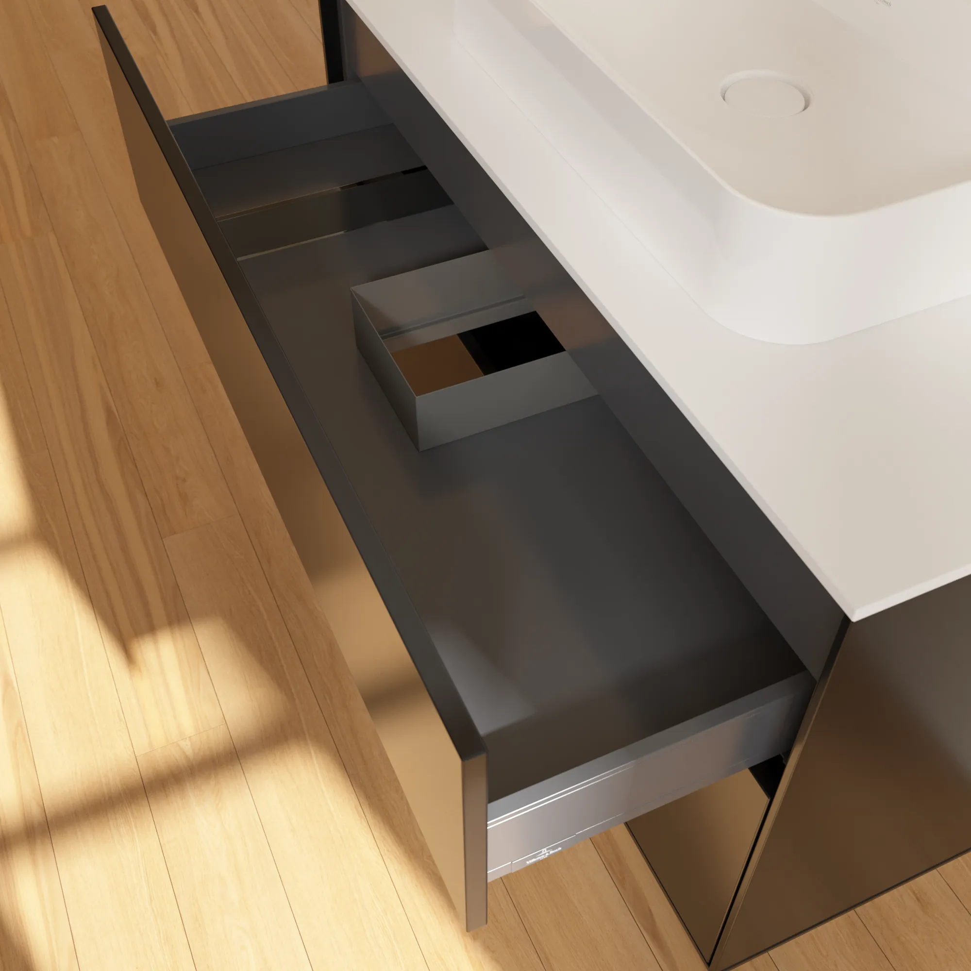 Villeroy & Boch Waschbeckenunterschrank Finion G35, 1000x603x501 mm, Black Matt Lacquer, mit Beleuchtung und Push-to-open Funktion