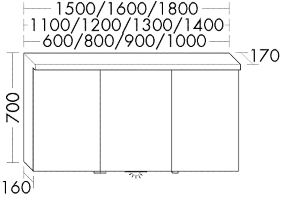 Spiegelschrank, Spiegeltüren beidseitig verspiegelt;LED-Beleuchtung, 2700 K - 6500 K;Energieeffizienzklasse G;1 Schalter-/Steckdosenelement;Lichttemperatur-Steuerung: Kalt/Warmweiß und Dimmfunktion;1 Doppelsteckdose;Glaseinlegeböden;1 Vergrößerungsspiege