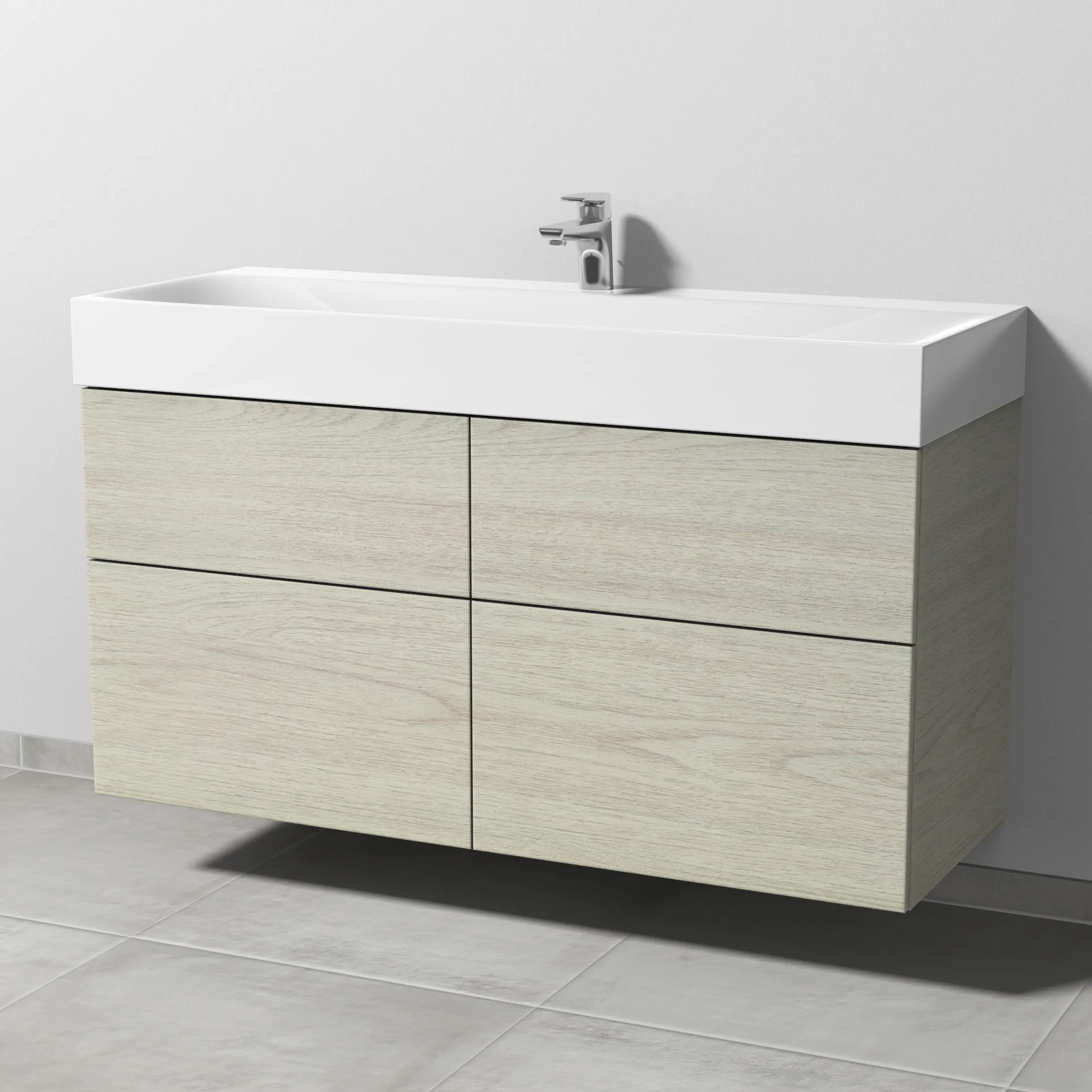 Sanipa Waschtischunterschrank „3way“ passend zu Stahl-Email-Waschtische Silenio von Kaldewei 1190 × 582 × 452 mm in White Oak