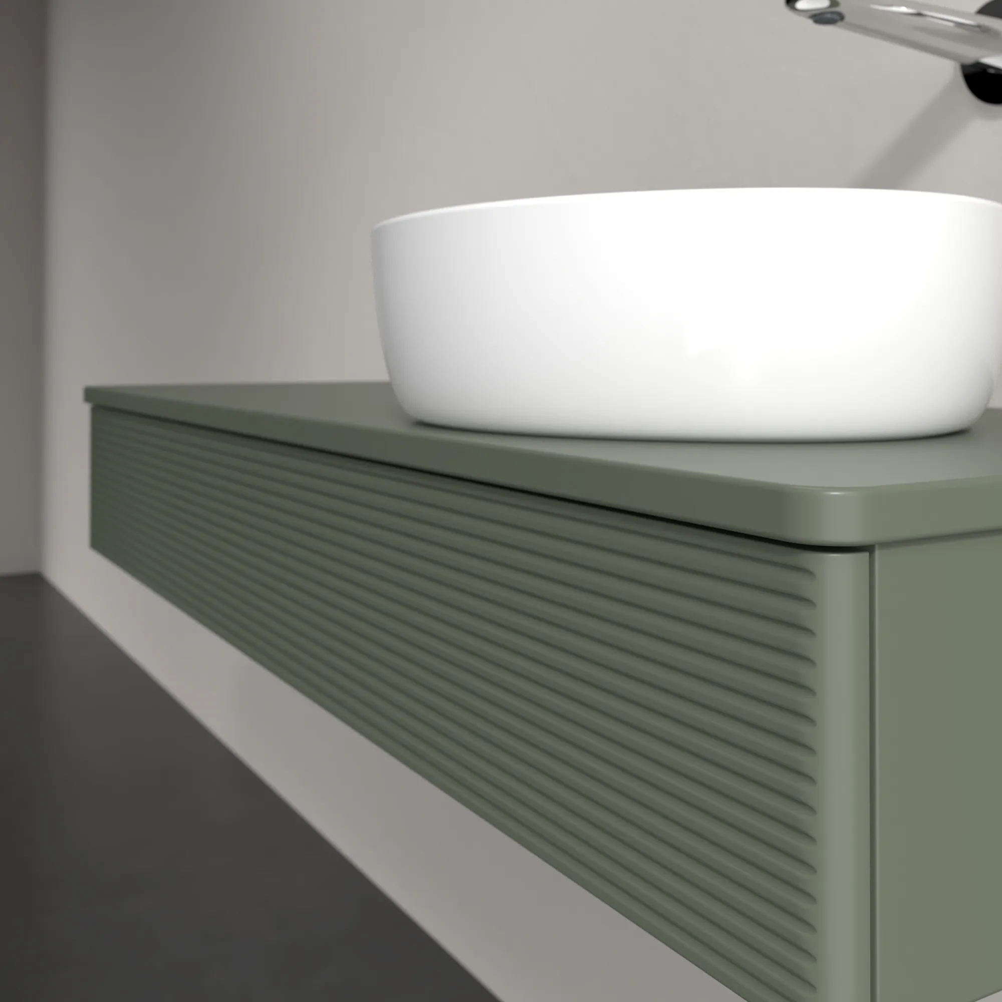 Villeroy & Boch Waschtischunterschrank „Antao“ 1200 × 190 × 500 mm Leaf Green Matt Lacquer, für Becken rechts, ohne Beleuchtung Villeroy & Boch Waschtischunterschrank „Antao“ 1200 × 190 × 500 mm Leaf Green Matt Lacquer, für Becken rechts, ohne Beleuchtung