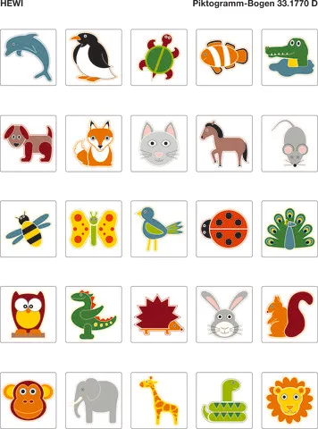 HEWI Piktogramm-Bogen Kids serie Tiere 36x36mm HEWI Piktogramm-Bogen Kids serie Tiere 36x36mm