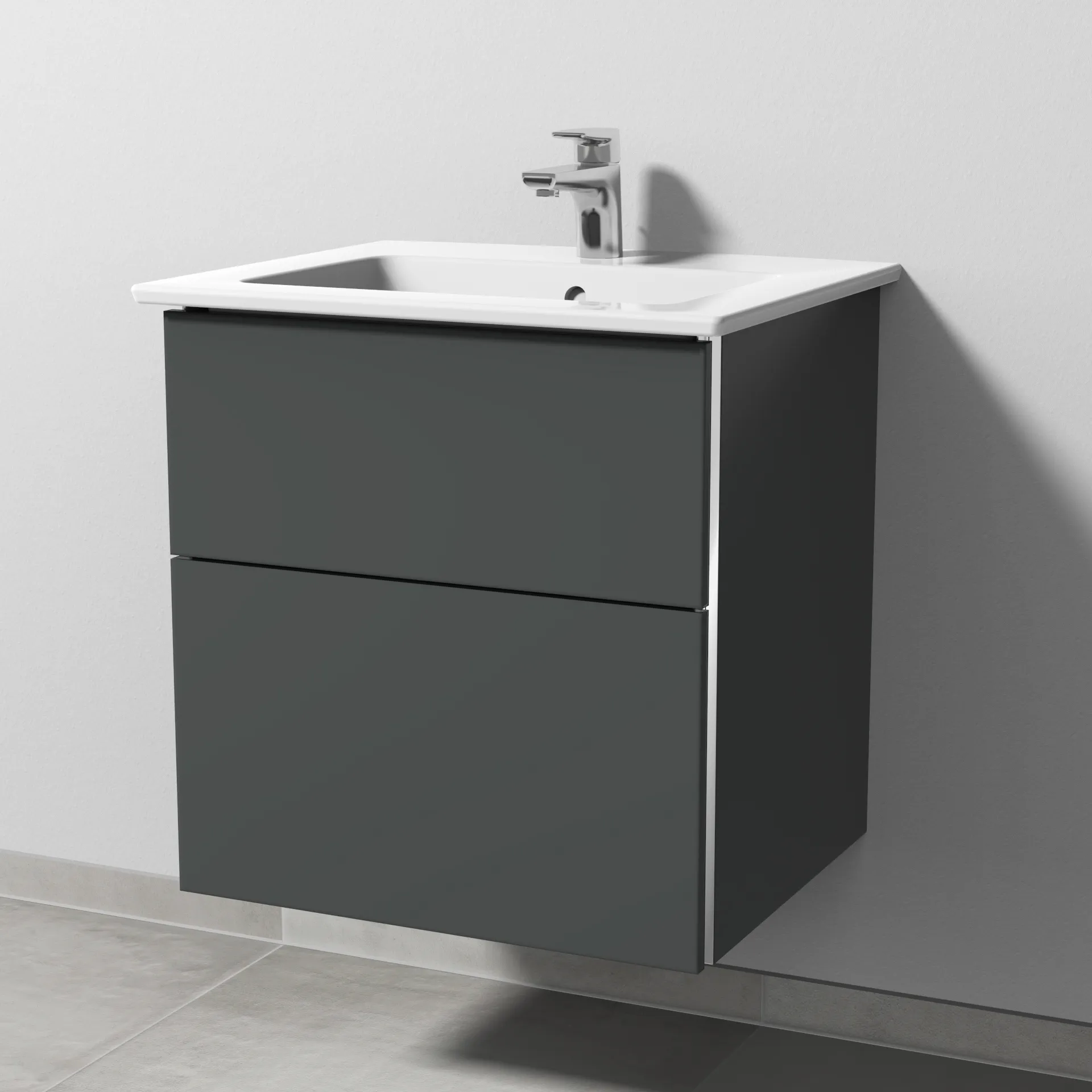 Sanipa Waschtischunterschrank „3way“ 555 × 591 × 477 mm in Anthrazit (matt), Becken mittig Sanipa Waschtischunterschrank „3way“ 555 × 591 × 477 mm in Anthrazit (matt), Becken mittig