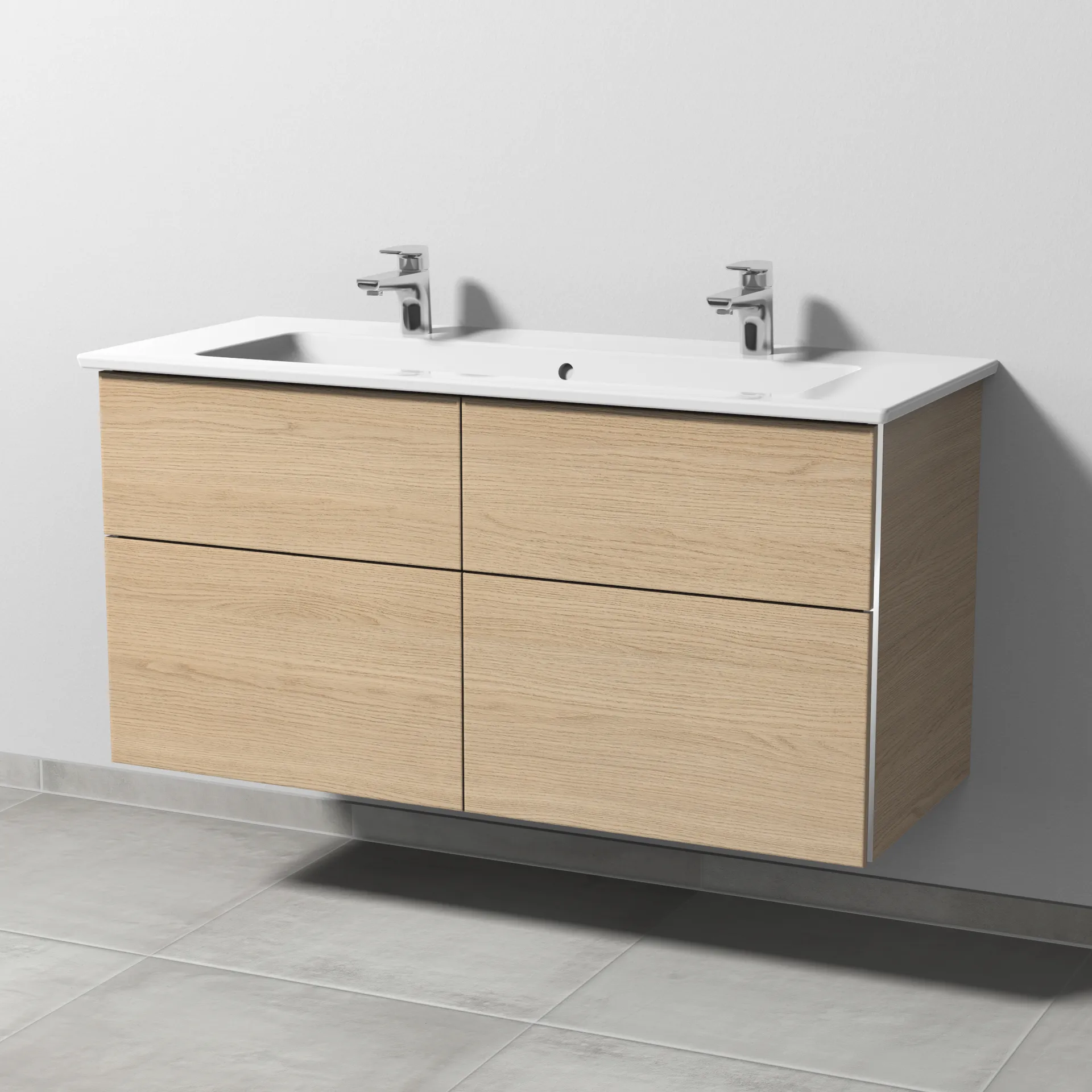 Sanipa Keramik-Waschtisch-Waschtischunterschrank mit Waschtischunterschrank „3way“ 1155 × 591 × 477 mm in Eiche Nordic, mit Hahnlochbohrung, Becken