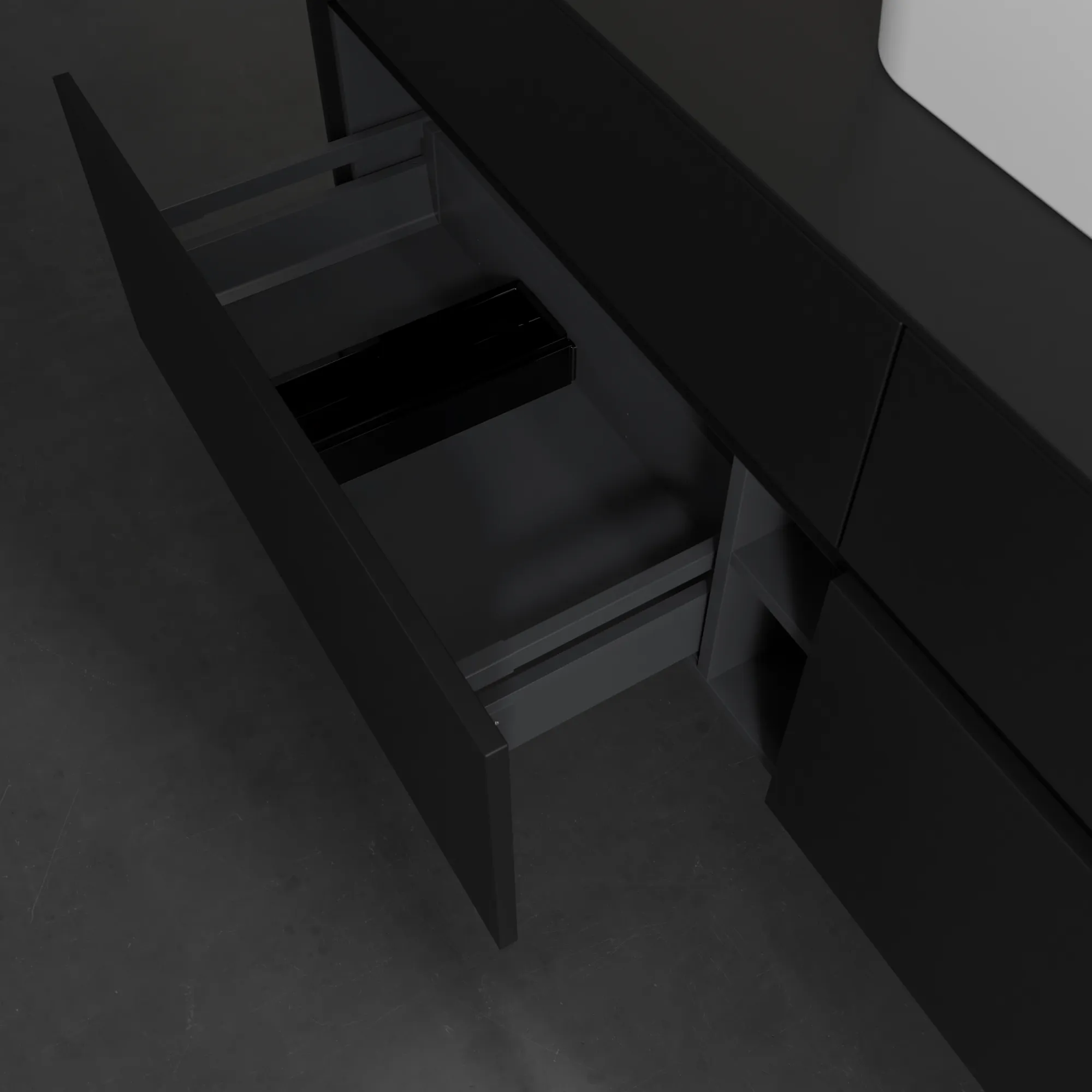 Villeroy & Boch Waschtischunterschrank „Collaro“ 1600 × 548 × 500 mm Volcano Black, mit Beleuchtung, für Becken mittig Villeroy & Boch Waschtischunterschrank „Collaro“ 1600 × 548 × 500 mm Volcano Black, mit Beleuchtung, für Becken mittig