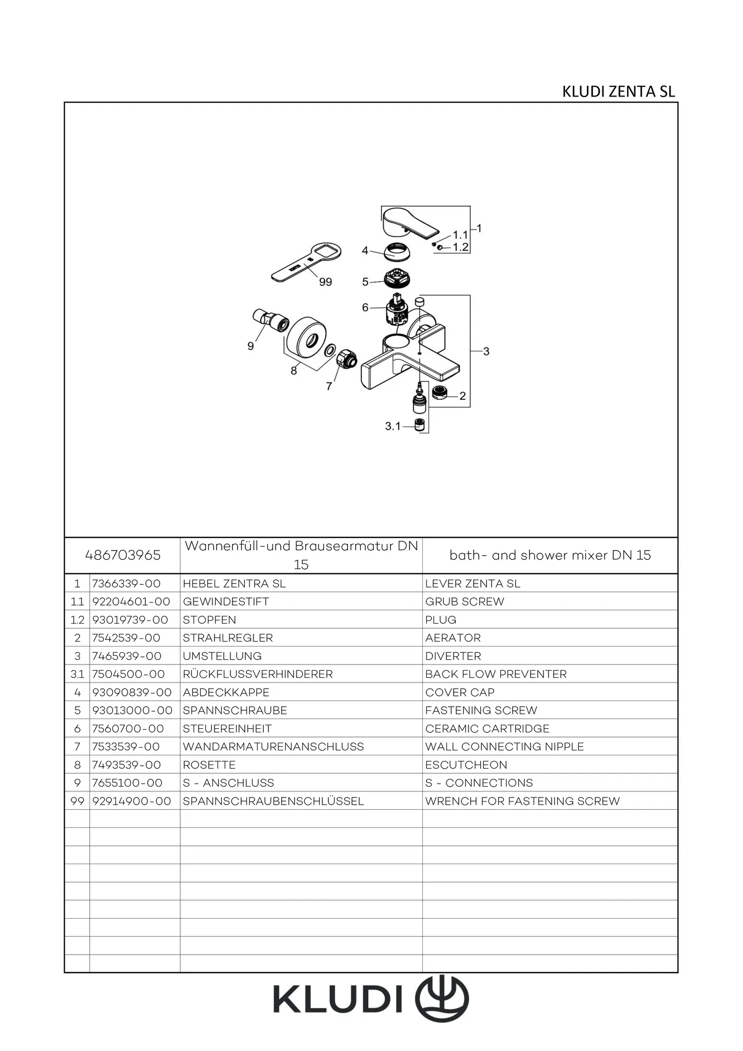 ZENTA SL Wannenfüll und Brause Einhandmischer, eigensicher chrom ZENTA SL Wannenfüll und Brause Einhandmischer, eigensicher chrom