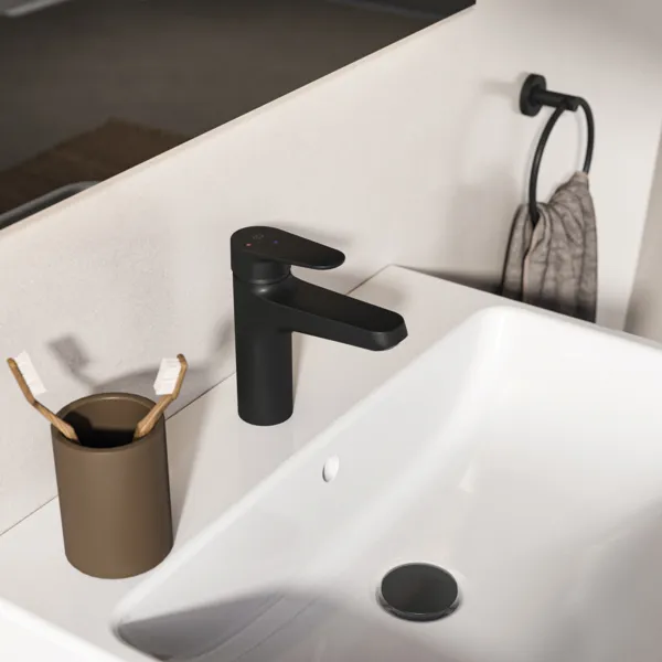 Ideal Standard Alu+ Waschtischarmatur, Ausladung 120 mm, Silk Black, Einhebelmischer mit BlueStart Technologie und FirmFlow Kartusche