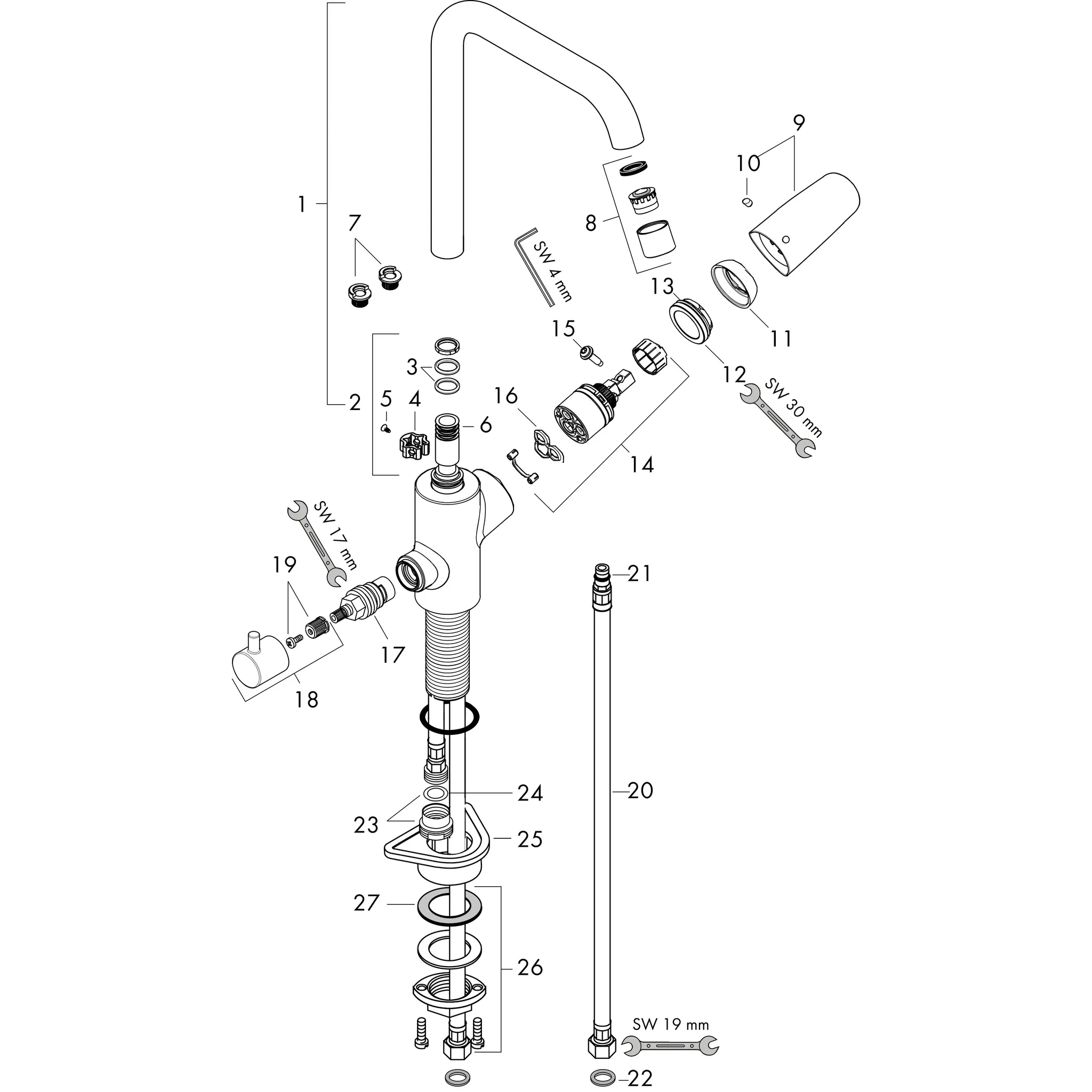 Spültischmischer 260 Focus M41 Geräteabsperrventil 1jet chrom