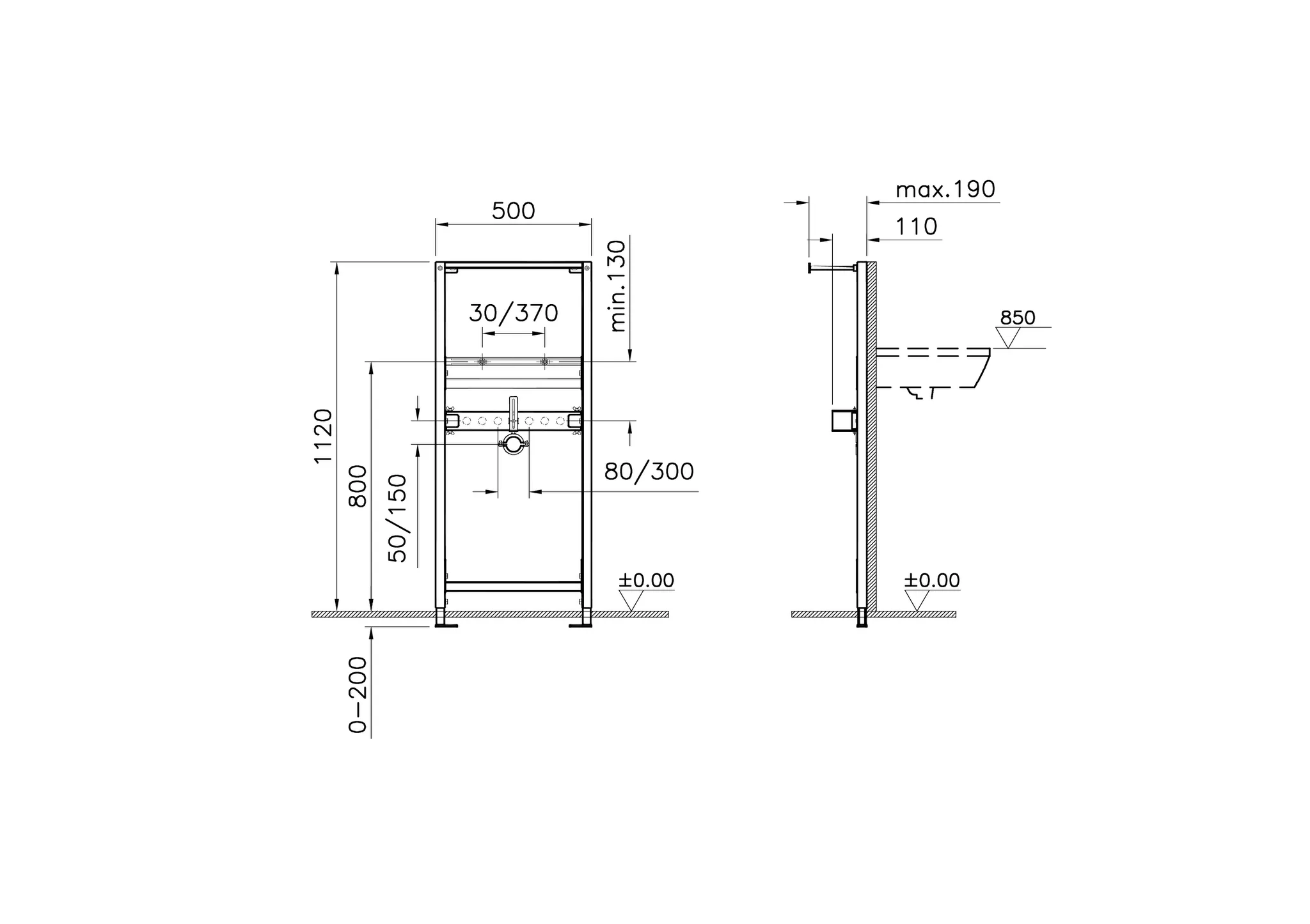 VitrA V-Fix Rahmen für die Trockenbauinstallation von Waschtischen boden- und wandfixiert, Höhe 112 cm VitrA V-Fix Rahmen für die Trockenbauinstallation von Waschtischen boden- und wandfixiert, Höhe 112 cm