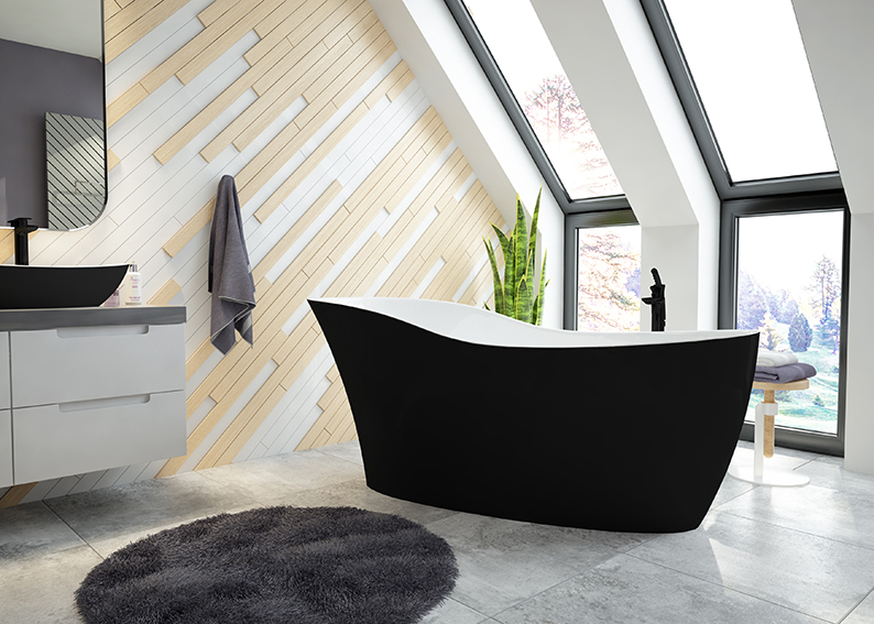 Hoesch Badewanne „Namur Lounge“ freistehend oval 190 × 90 cm in Weiß-Schwarz