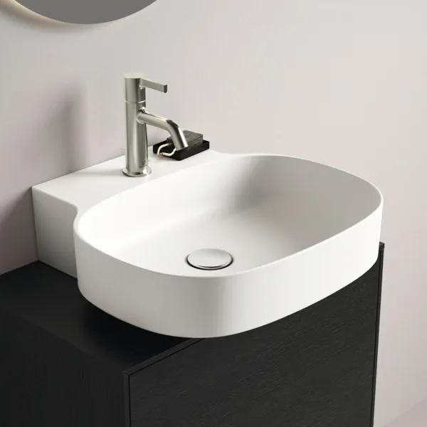 Waschbecken „Linda-X“ 50 × 48 × 13,5 cm, Hahnlochposition mittig in Seidenweiß Waschbecken „Linda-X“ 50 × 48 × 13,5 cm, Hahnlochposition mittig in Seidenweiß