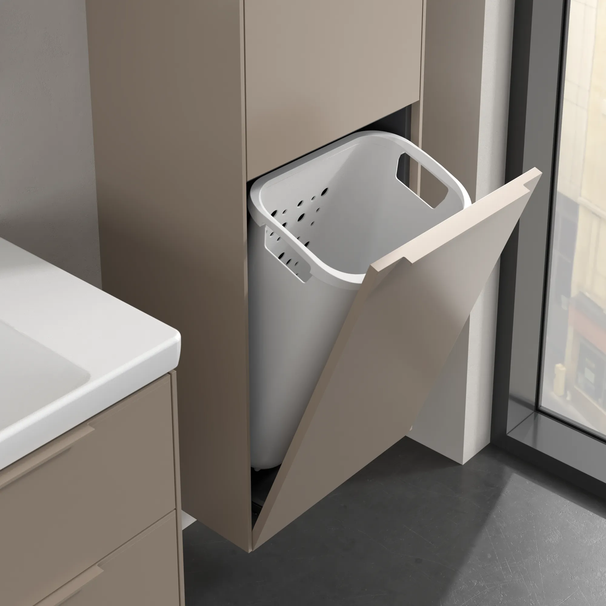 Villeroy & Boch Hochschrank mit Wäschekorb-Klappe „Subway 3.0“ 45 × 171 × 36,2 × 36,2 cm 1 Tür, 1 Wäscheklappe, 1 × fixer Fachboden, Anschlag: rechts, 2 × Glasfachboden, 1 Tür, Anschlag rechts