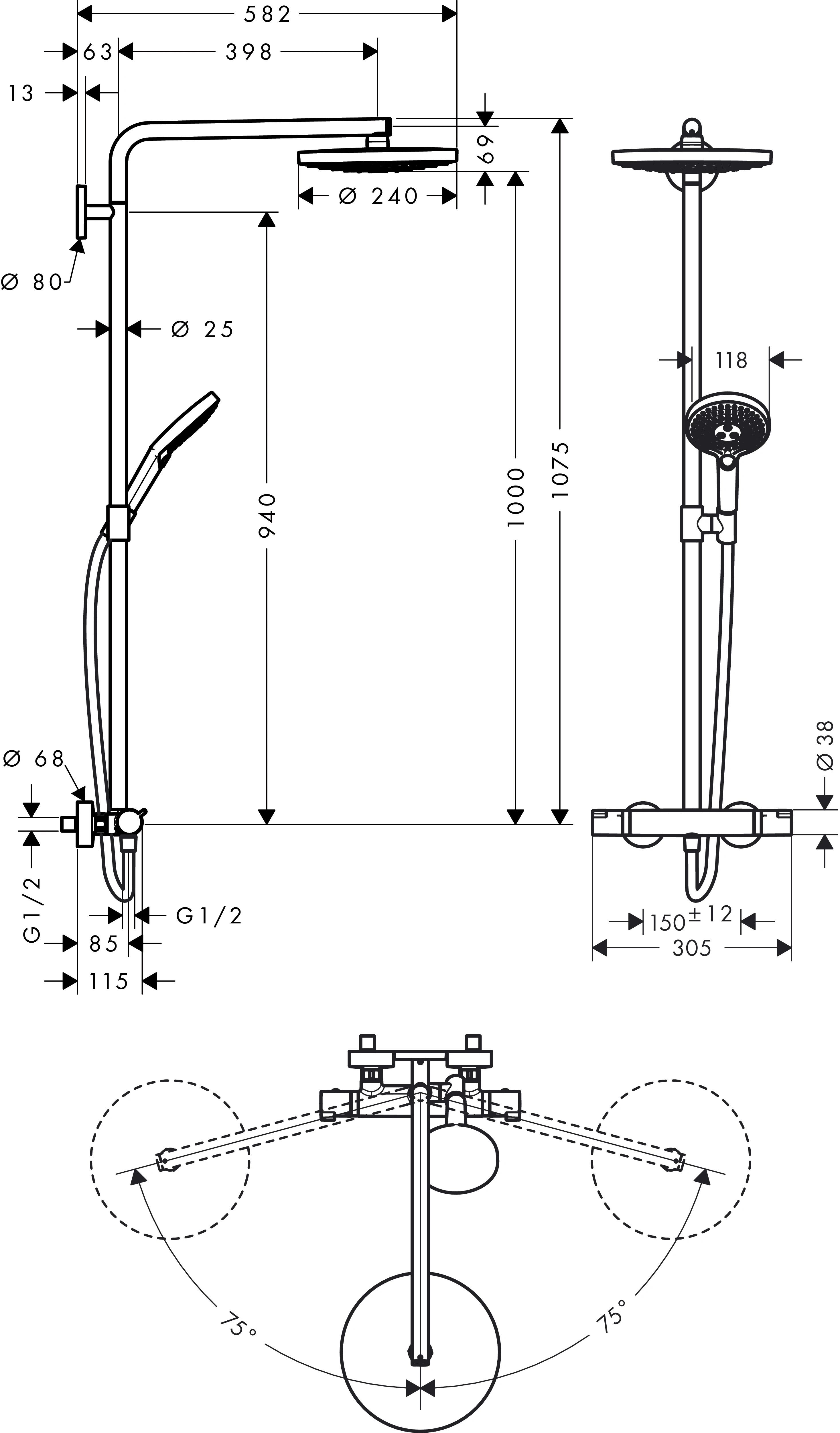 Showerpipe Raindance Select chrom mit Kopfbrause Raindance S 240 2jet