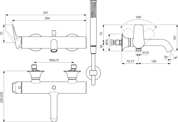 Badearmatur Aufputz La Dolce Vita mit Handbrause-Set Brushed Gold Badearmatur Aufputz La Dolce Vita mit Handbrause-Set Brushed Gold