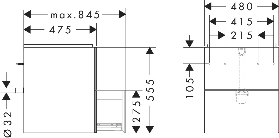 Xevolos E Waschtischunterschrank Schiefergrau Matt 480/475 mit 2 Schubkästen für Handwaschbecken Bronze Struktur