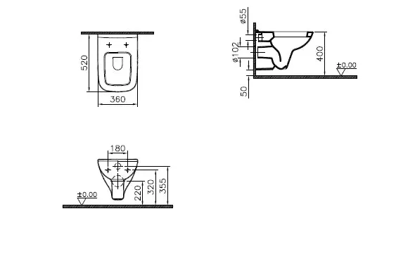 VitrA S20 Wand-WC Tiefspüler eckige Form 36 x 52 cm Weiß Hochglanz VitrA S20 Wand-WC Tiefspüler eckige Form 36 x 52 cm Weiß Hochglanz