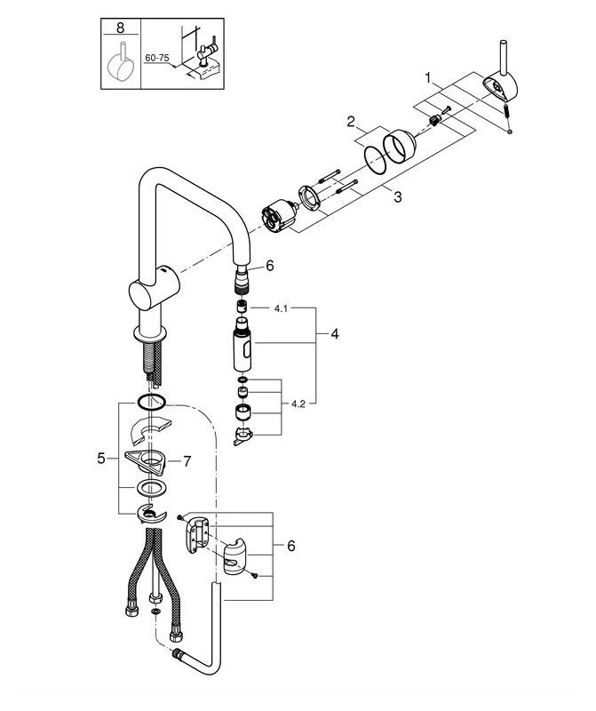 Einhand-Spültischbatterie Minta 32322_2, U-Auslauf, Einlochmontage, herausziehbare Dual Spülbrause, eigensicher, chrom