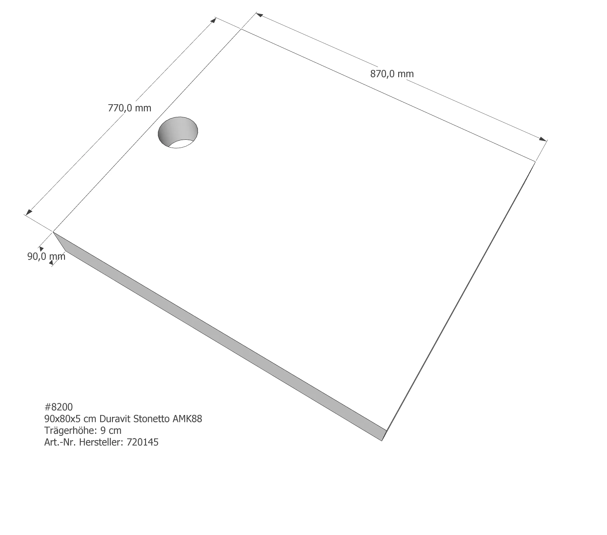 Duschwannenträger für Duravit Stonetto 90 × 80 × 5 cm Duschwannenträger für Duravit Stonetto 90 × 80 × 5 cm