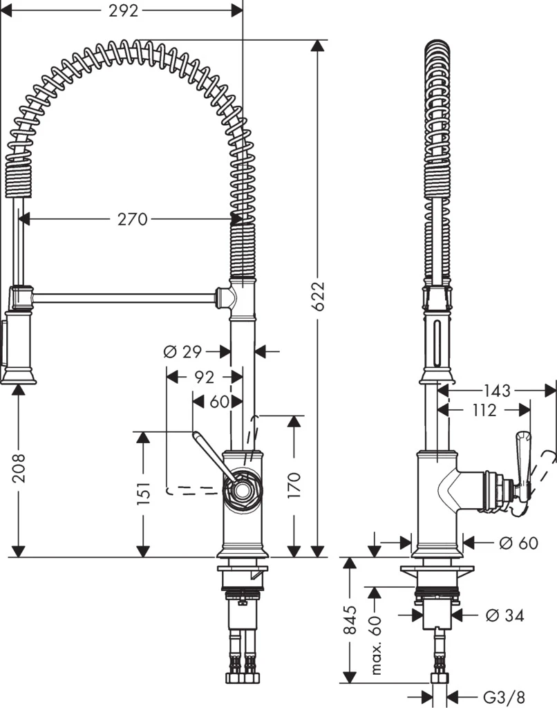 AXOR Montreux Einhebel-Küchenmischer 210 Semi-Pro Eco Chrom