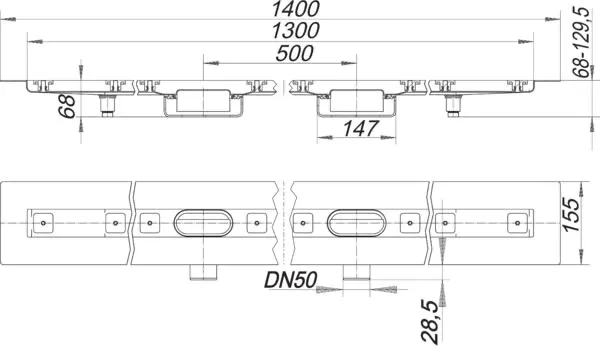 Duschrinne CeraLine Nano F Duo 1300 mm, DN 50