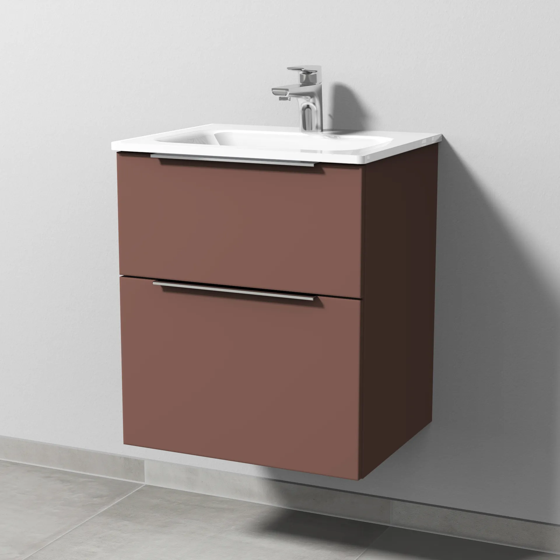 Glas-Waschtisch-Set mit Waschtischunterschrank „3way“ 50 × 40,7 × 58,2 cm in Wine-Red, mit Hahnlochbohrung