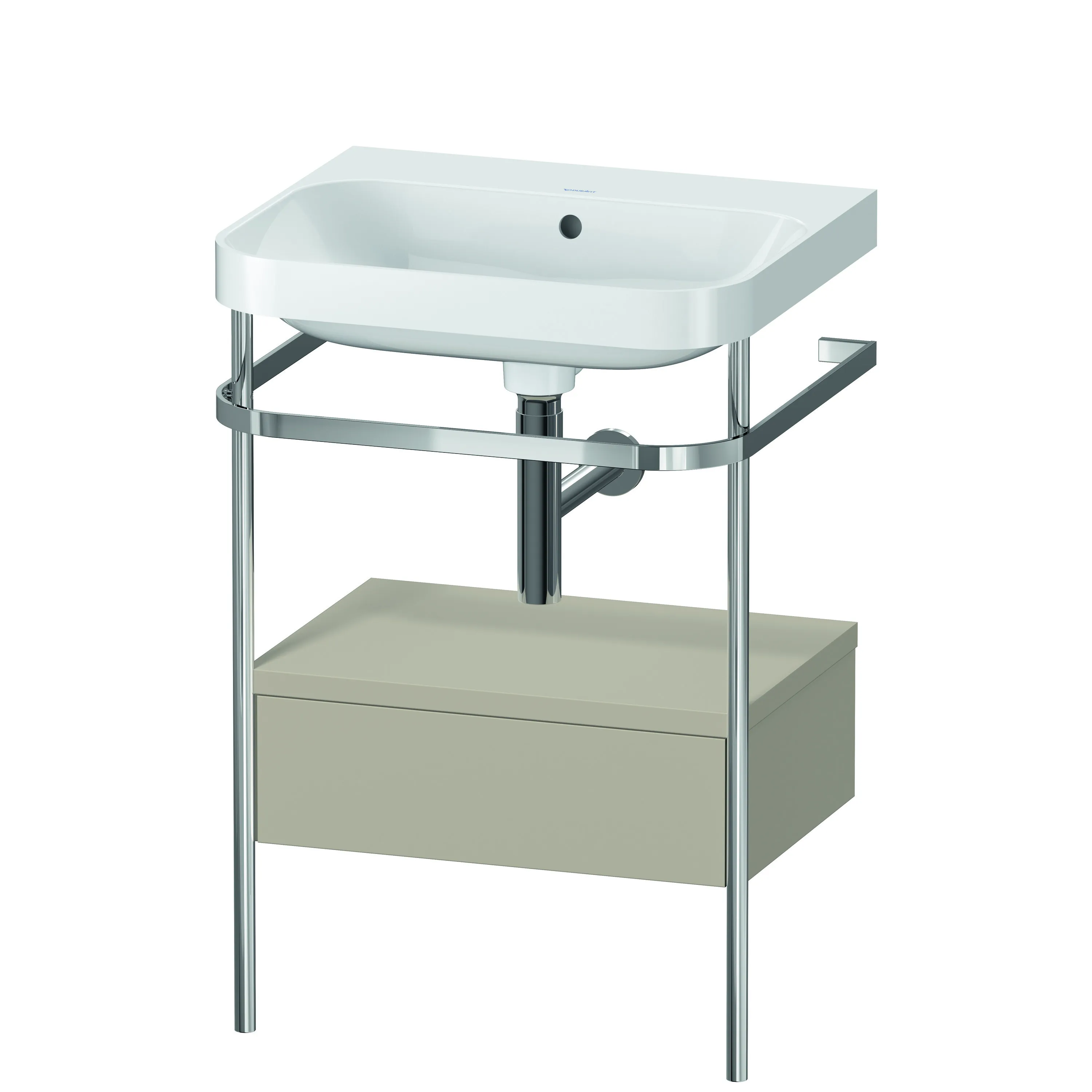 Duravit Waschtischunterschrank c-shaped Set mit Metallkonsole und Schubkasten „Happy D.2 Plus“ 57,5 × 85 × 49 cm Taupe Seidenmatt