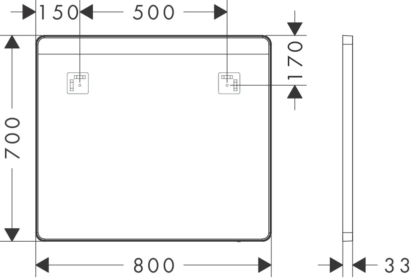 Hansgrohe Xarita Lite Q Spiegel mit horizontaler LED-Beleuchtung, Mattschwarz, Maße: 800 x 700 x 30 mm