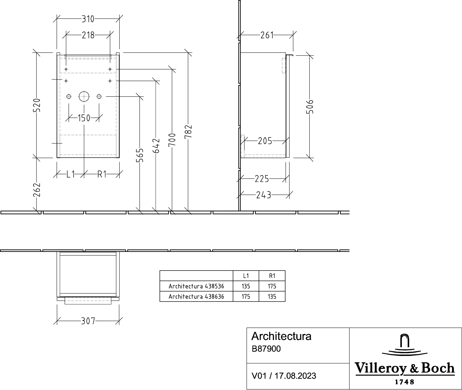 Villeroy & Boch Architectura Waschbeckenunterschrank B87900, 310 x 520 x 261 mm, White Matt