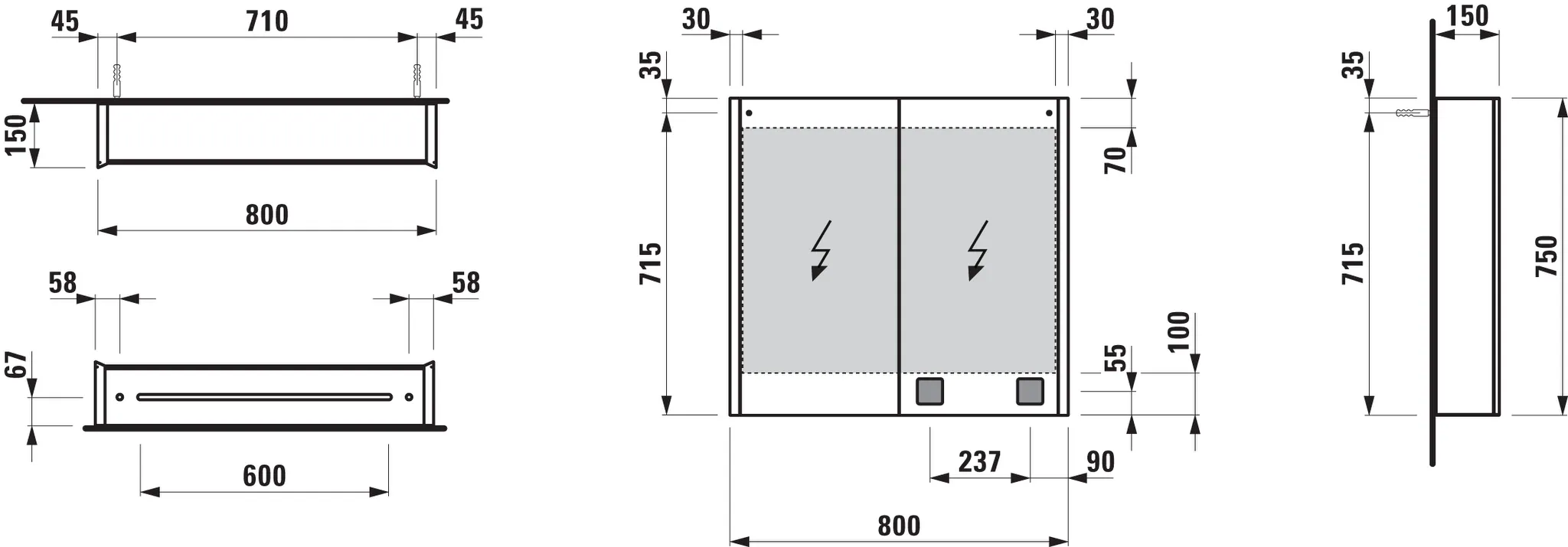 Laufen Spiegelschrank FRAME 25 LED-Beleuchtung vertikal Sensor-Schalter mit Steckdose 780x800x150 2 Türen verspiegelt Laufen Spiegelschrank FRAME 25 LED-Beleuchtung vertikal Sensor-Schalter mit Steckdose 780x800x150 2 Türen verspiegelt
