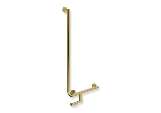 HEWI Winkelgriff System 900 mit WC-Papierrollenhalter, Edelstahl PVD Gold glänzend, 32 mm Durchmesser, 500 x 1000 mm, rechts