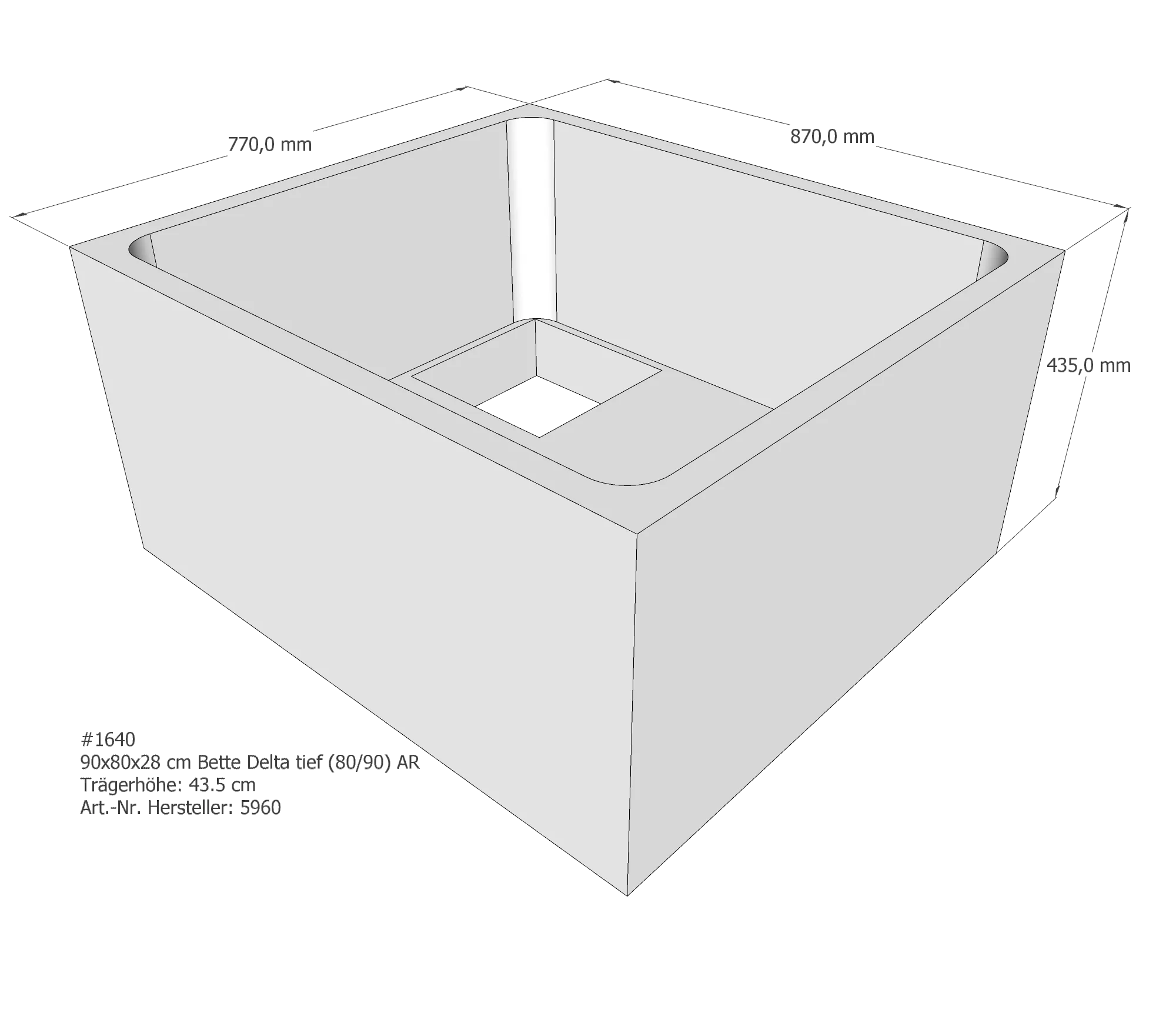 Duschwannenträger für Bette Delta (tief) 90 × 80 × 28 cm Breite: 80 cm / Länge: 90 cm Duschwannenträger für Bette Delta (tief) 90 × 80 × 28 cm Breite: 80 cm / Länge: 90 cm