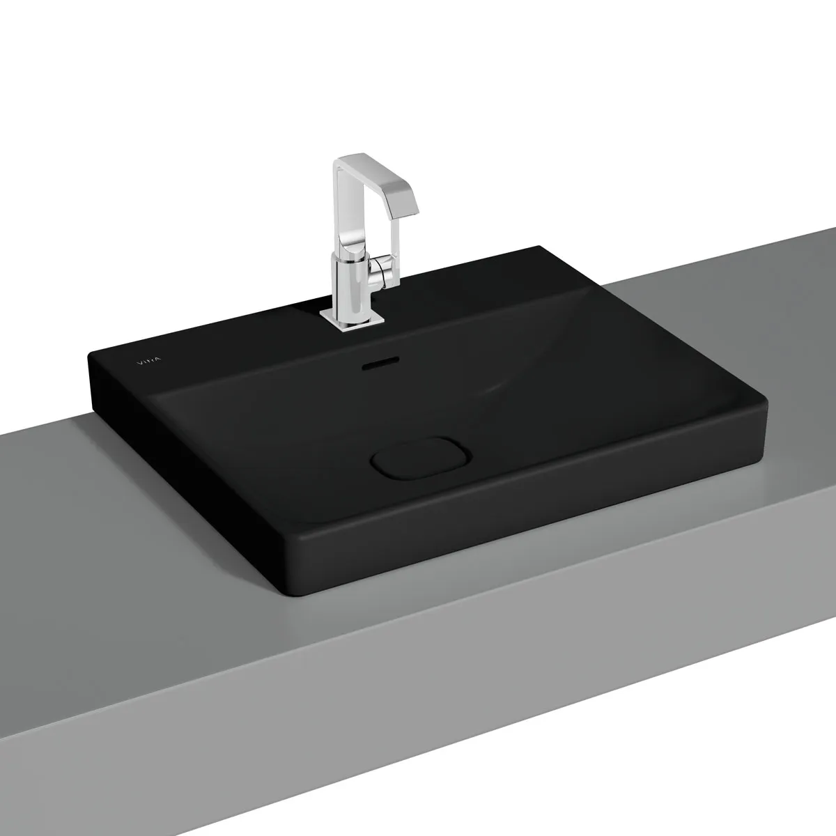 New Metropole Aufsatzwaschtisch wandgebunden rechteckig 60 x 47 cm mit Hahnloch mit Überlaufschlitz Schwarz Matt mit Oberflächenveredelung Clean New Metropole Aufsatzwaschtisch wandgebunden rechteckig 60 x 47 cm mit Hahnloch mit Überlaufschlitz Schwarz Matt mit Oberflächenveredelung Clean