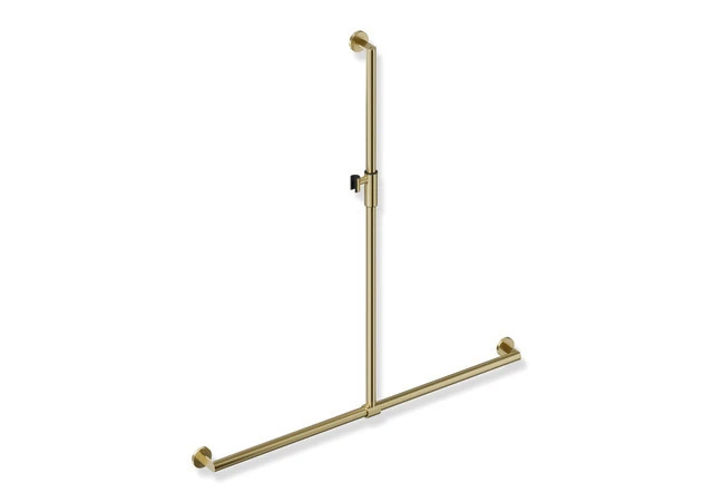 Duschhandlauf mit verschiebbarer Brausehalterstange, Edelstahl, PVD, mit magnetischem Brausehalter, senkrechte Länge 1250 mm, waagerechte Länge 1185 mm, D: 32 mm, in Farbe CK (messing glänzend)