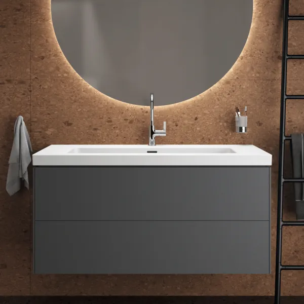 Waschbecken „Extra“ 121 × 51 × 15 cm, Hahnlochposition mittig in Seidenweiß Waschbecken „Extra“ 121 × 51 × 15 cm, Hahnlochposition mittig in Seidenweiß