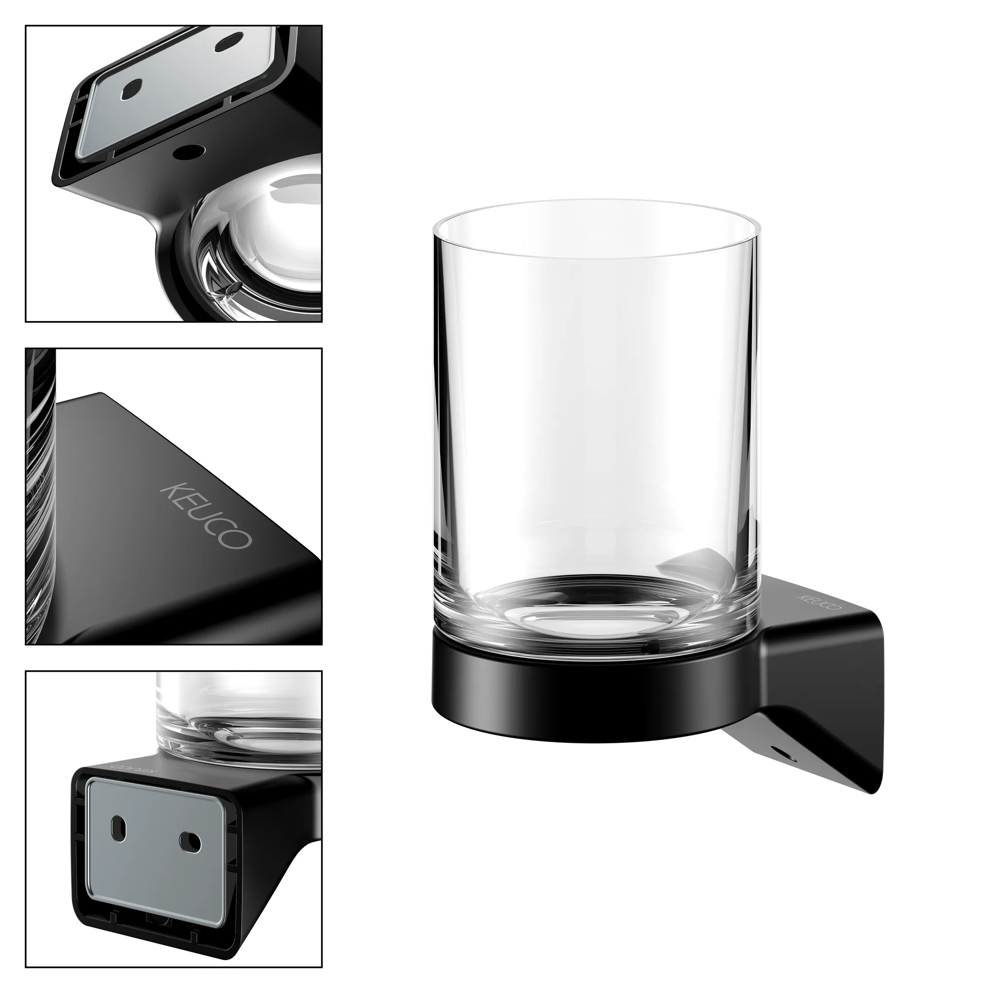 KEUCO AVENO Glashalter mit Echtkristall-Glas schwarz matt