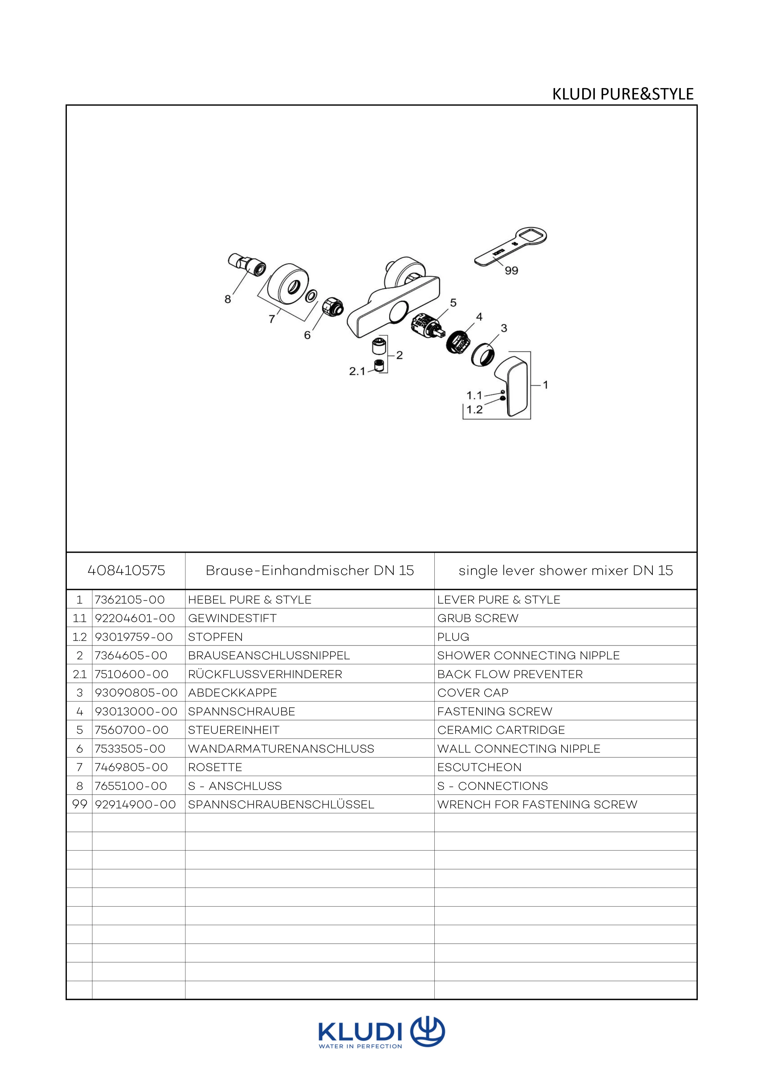 PURE & STYLE BrauseEinhandmischer eigensicher chrom PURE & STYLE BrauseEinhandmischer eigensicher chrom