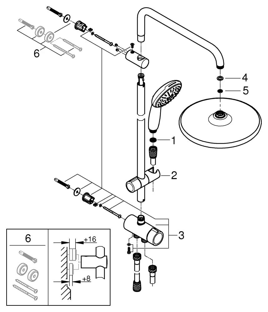 Duschsystem Tempesta 250 26675_1, mit Umstellung, Wandmontage, Kopfbrause Tempesta 250, Kopfbrause Tempesta 250 (26 666), 2 Strahlarten, Handbrause Tempesta 110, 3 Strahlarten, Water Saving, maximaler Durchfluss (bei 3 bar): 8.5 l/min, chrom