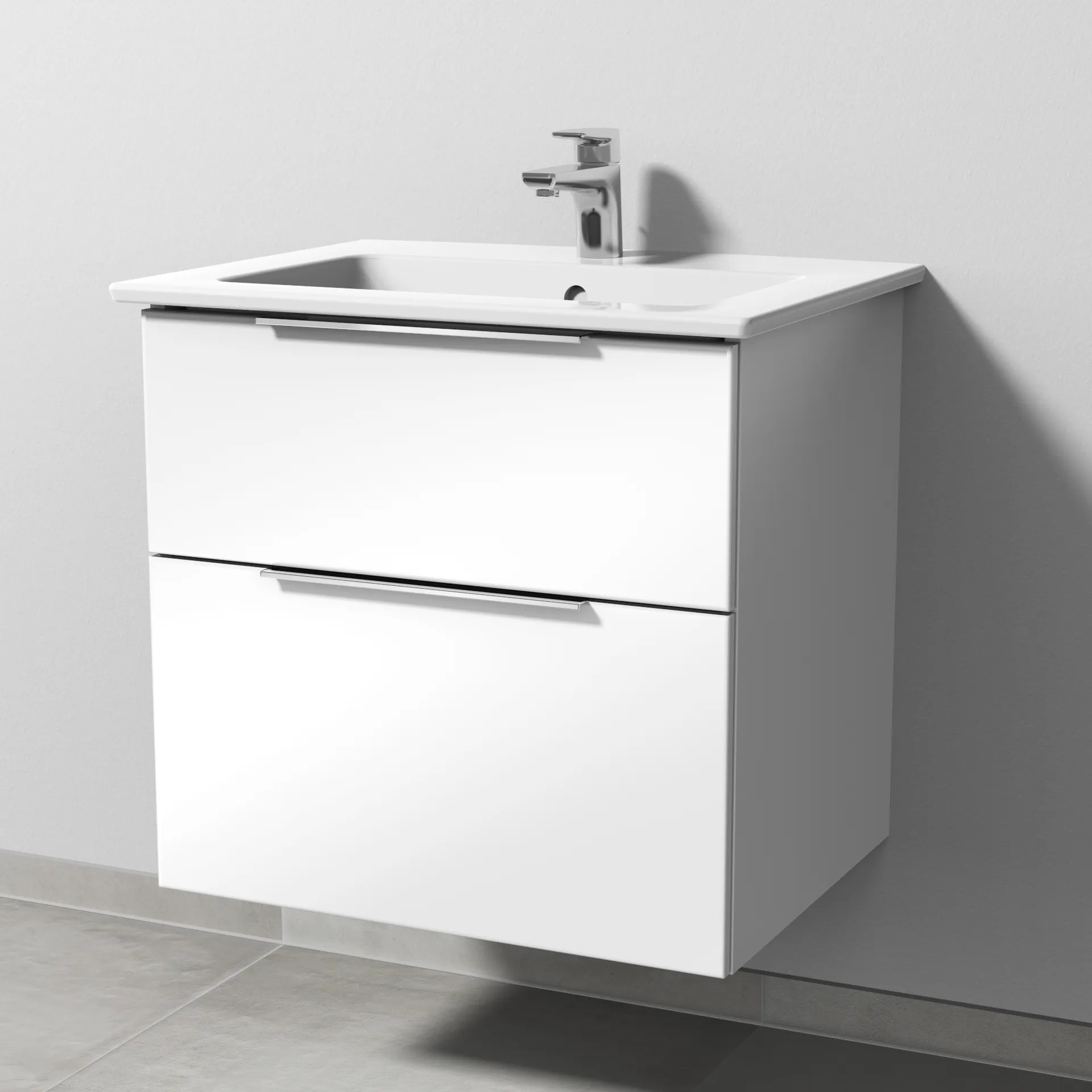 Sanipa Keramik-Waschtisch-Set mit Waschtischunterschrank „3way“ 60,5 × 47,7 × 59,1 cm in Weiß (glanz), mittig