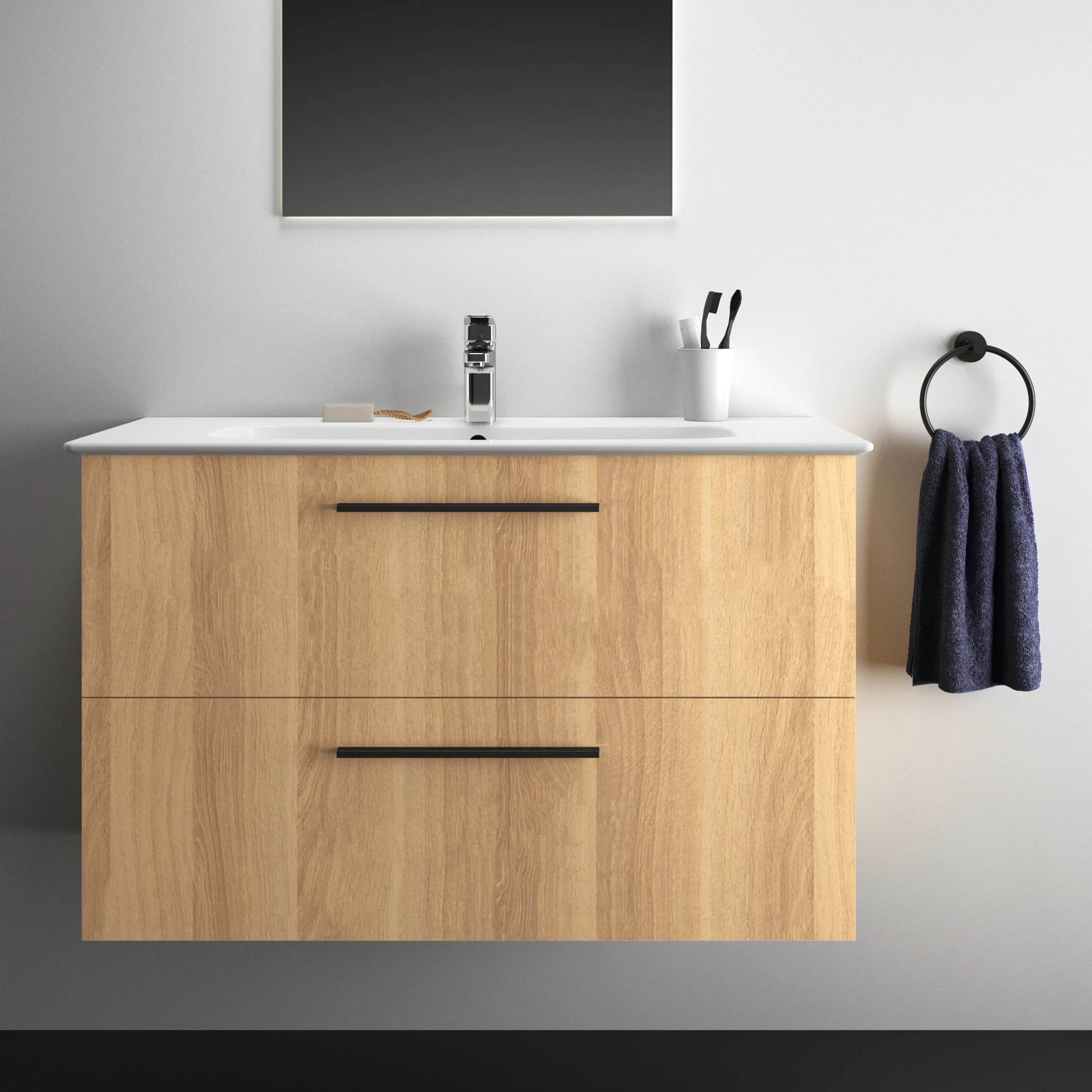 Möbelpaket i.life A mit Waschtisch 100cm und Unterschrank mit schwarzem Griff Weiß matt Möbelpaket i.life A mit Waschtisch 100cm und Unterschrank mit schwarzem Griff Weiß matt