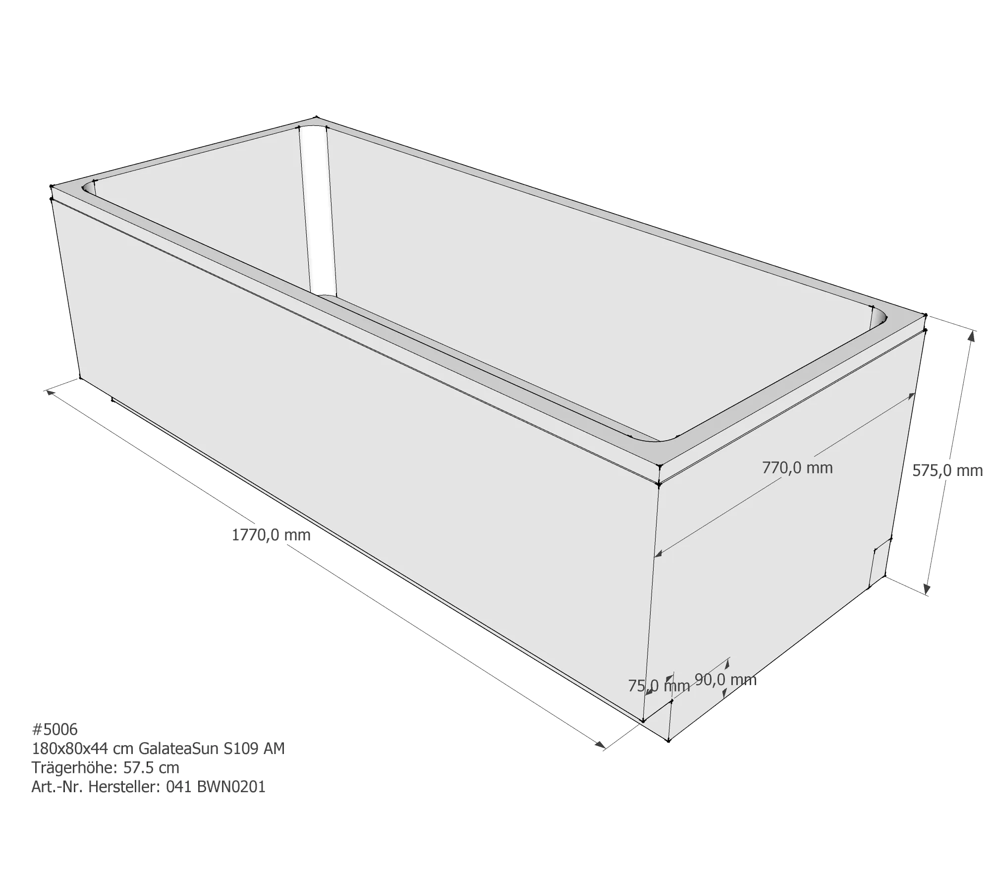 Badewannenträger für Galatea ~Sun S 109 180 × 80 × 44 cm Badewannenträger für Galatea ~Sun S 109 180 × 80 × 44 cm