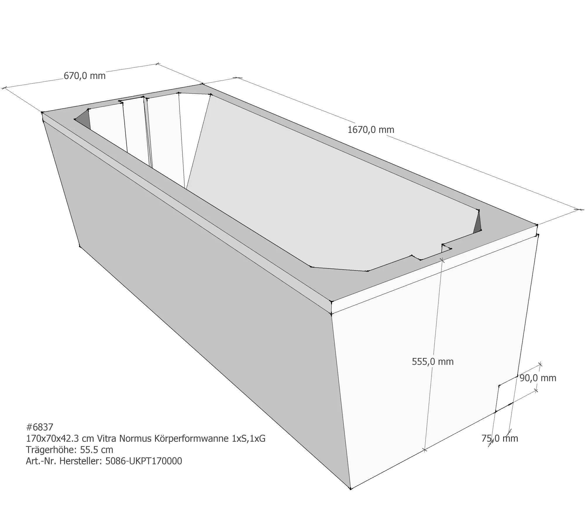 Badewannenträger für VitrA Normus 170 × 70 × 42,3 cm Badewannenträger für VitrA Normus 170 × 70 × 42,3 cm