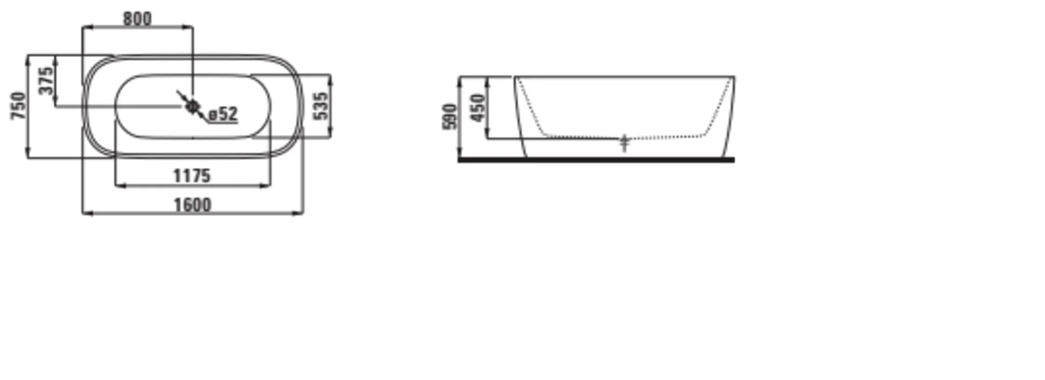 freistehende BW MEDA 750x1600x590, weiß