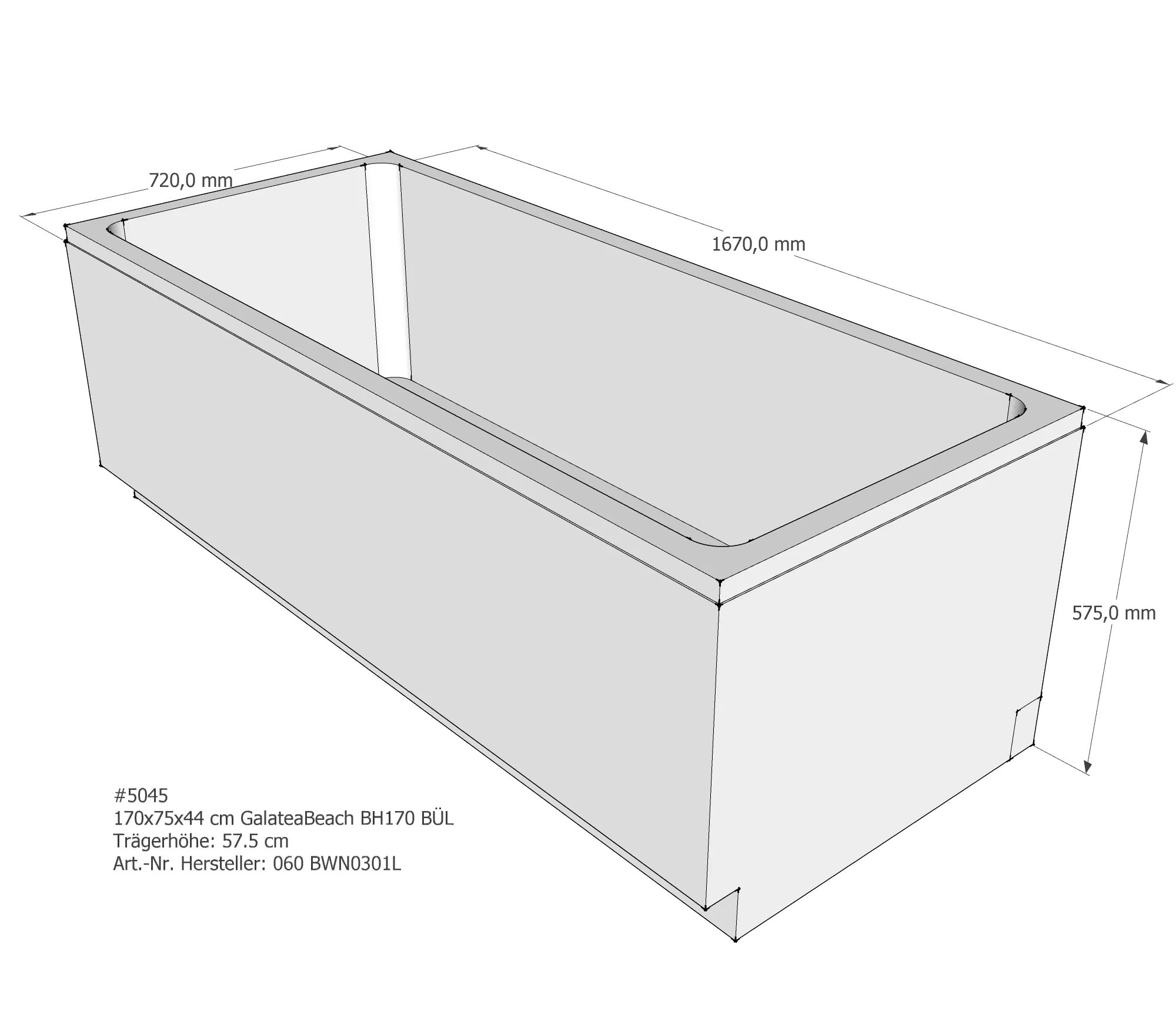 Badewannenträger für Galatea ~Beach BH 170 170 × 75 × 44 cm Badewannenträger für Galatea ~Beach BH 170 170 × 75 × 44 cm