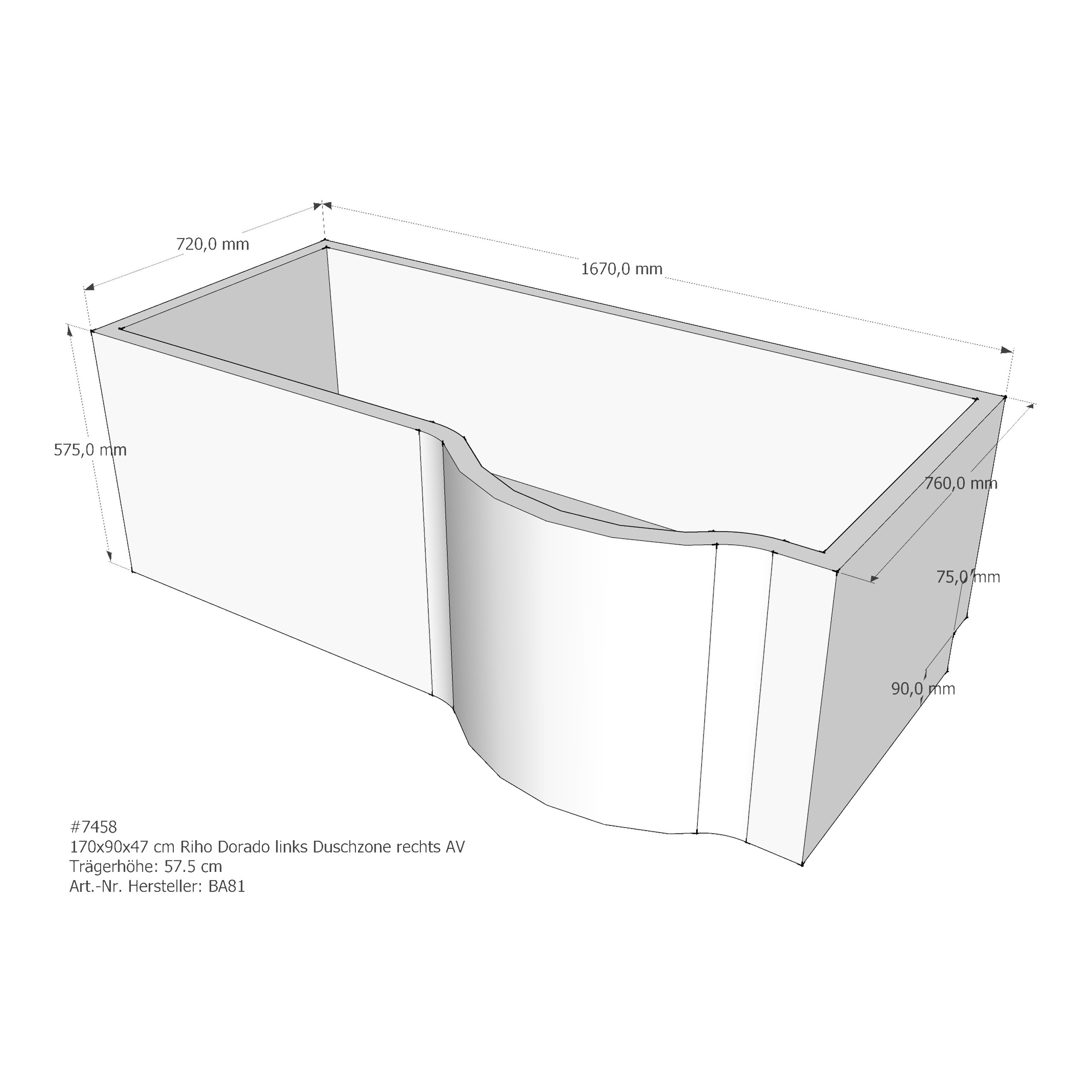 Badewannenträger für Riho Dorado links links 170 × 90 × 47 cm Badewannenträger für Riho Dorado links links 170 × 90 × 47 cm