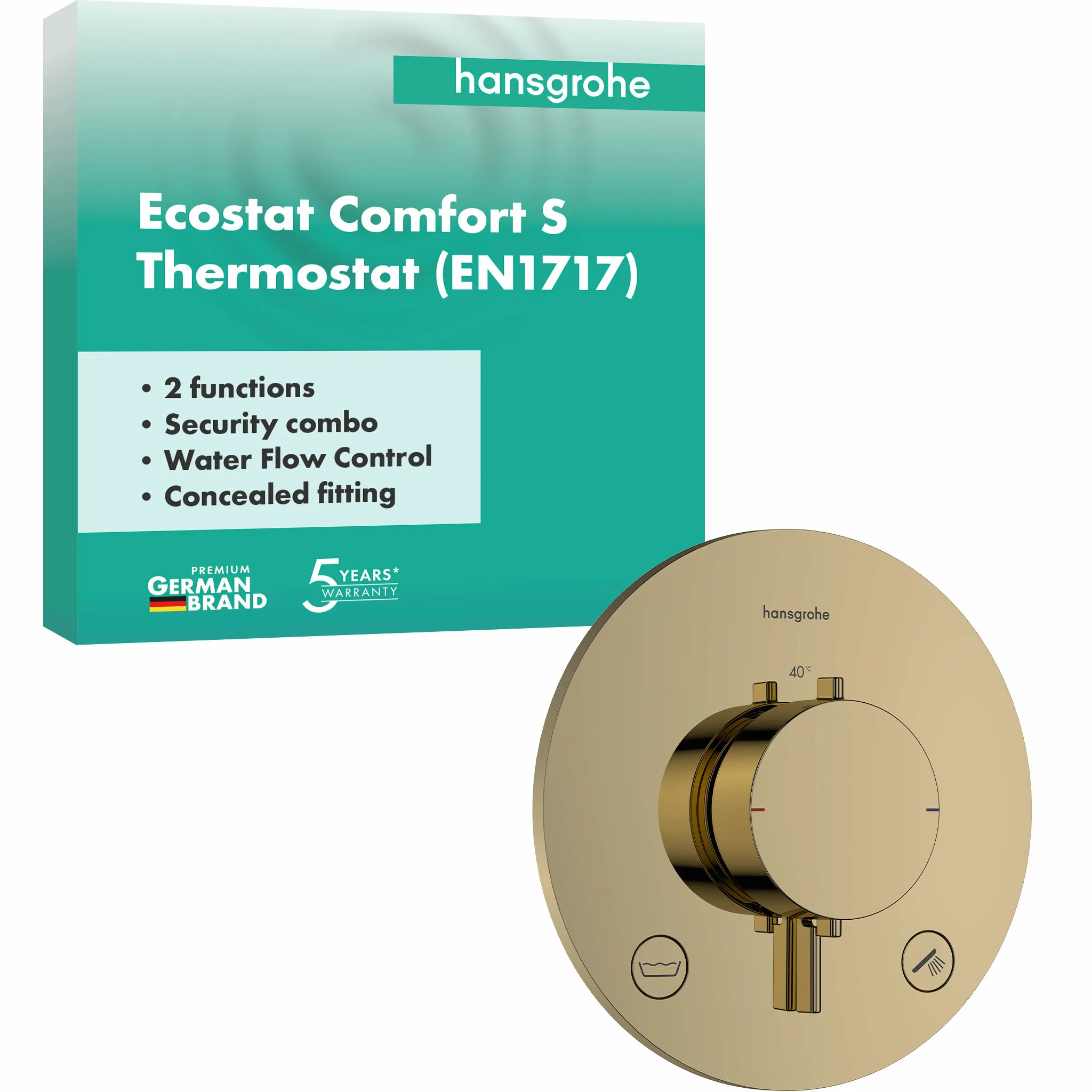 Hansgrohe Ecostat Comfort S Thermostat Unterputz für 2 Verbraucher Polished Gold Optic Hansgrohe Ecostat Comfort S Thermostat Unterputz für 2 Verbraucher Polished Gold Optic