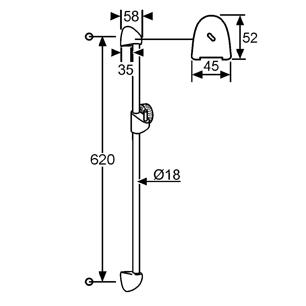 Kludi STANDARD Wandstange L 600mm chrom – Messing/Kunststoff, runde Stange mit Gelenkstück, für Kludi Handbrausen